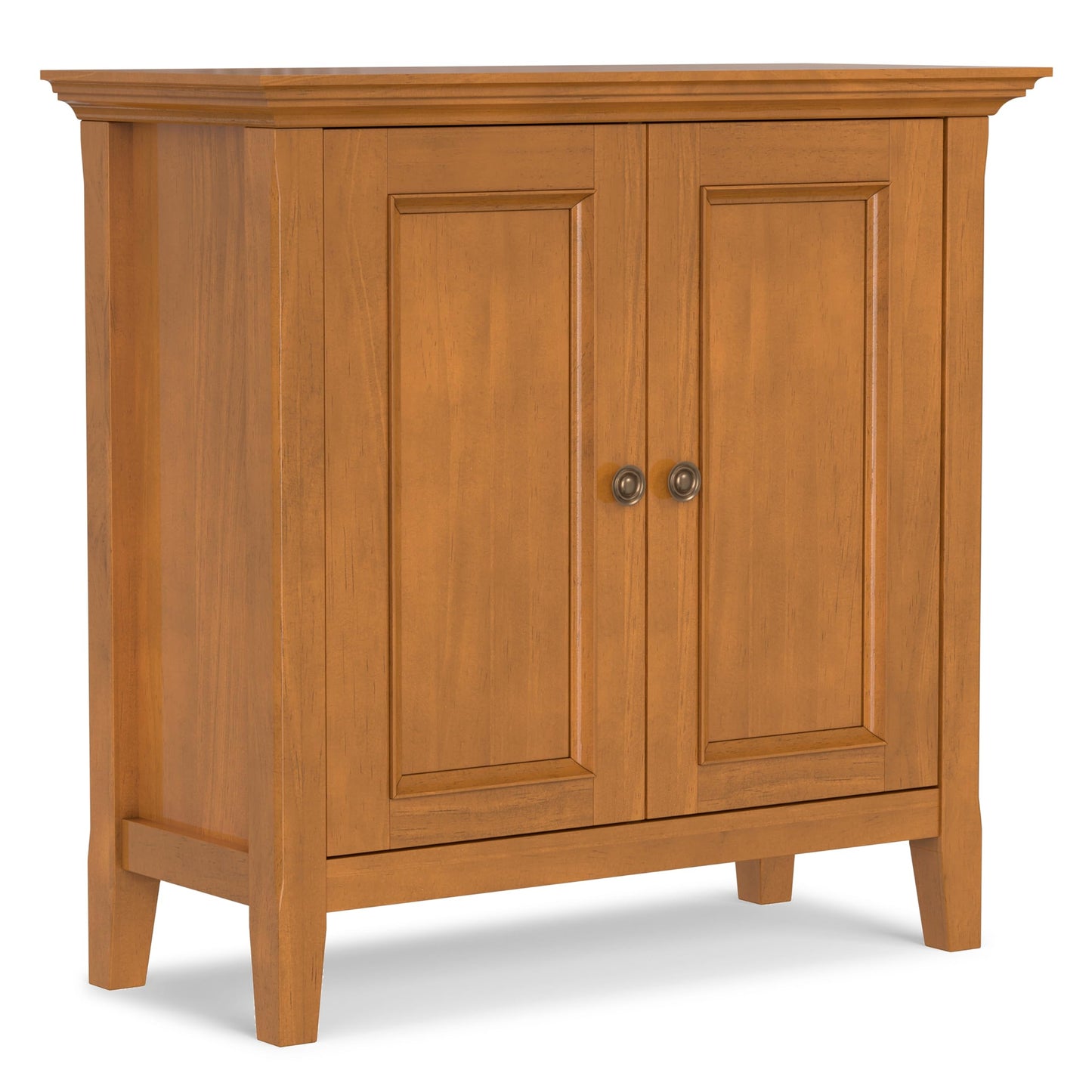SIMPLIHOME Amherst Storage Cabinet - 32 inch Wide Solid Wood 2-Shelf Low Storage Unit in Light Golden Brown, Transitional Console or Accent Cupboard for Living Room or Entryway with Adjustable Shelves