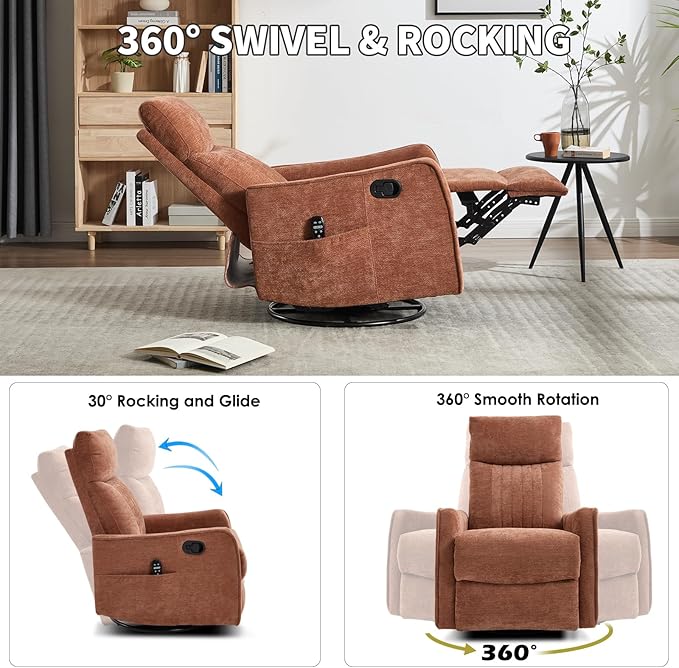 Trustyue Swivel Rocker Recliner Chair, 360° Swivel Recliner