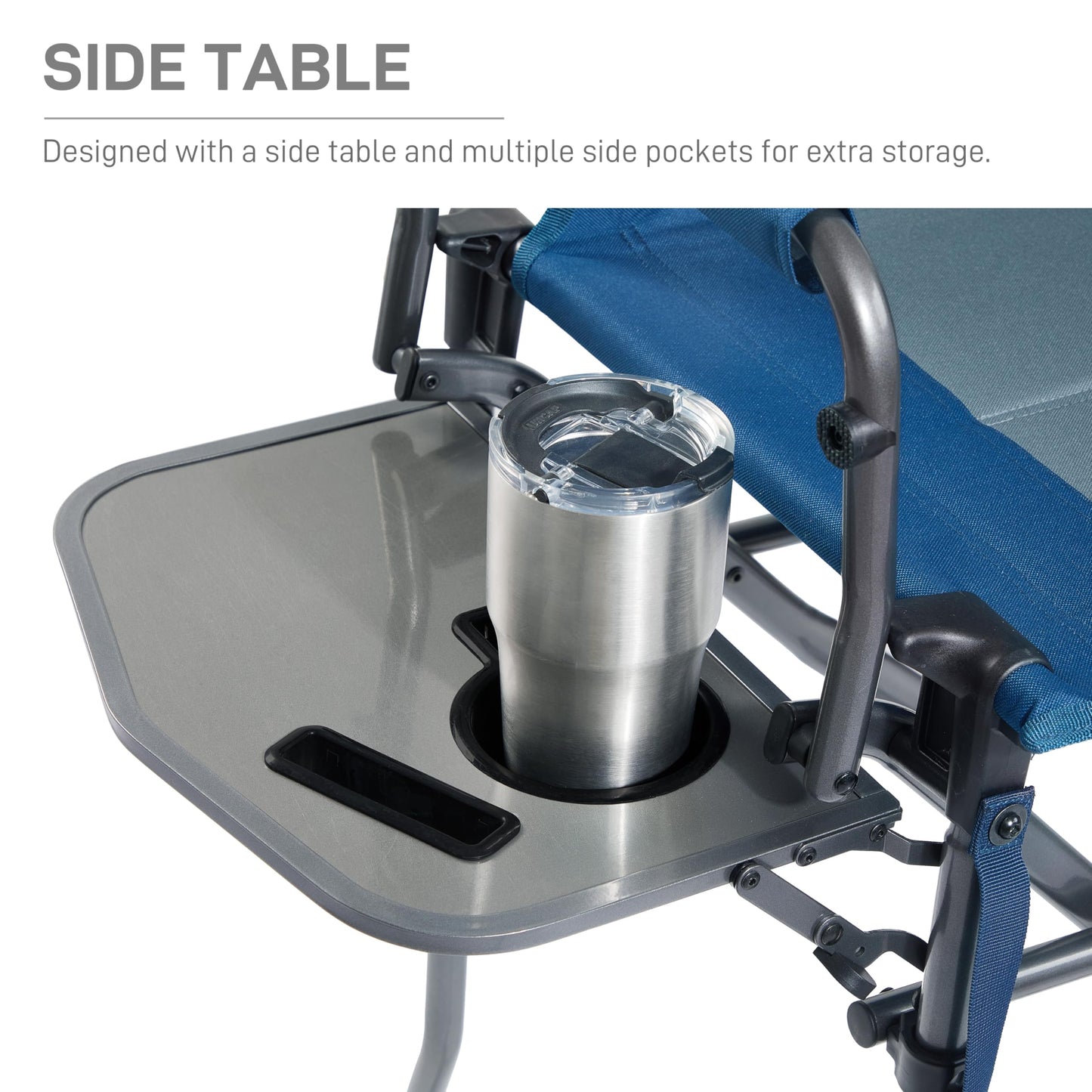 EVER ADVANCED Portable 30.7" Seat Height Tall Folding Camping Chair Directors Chair High Foldable Bar Stool with Side Table for Makeup Artist, Sports Event, Craft Show, Supports 350LBS