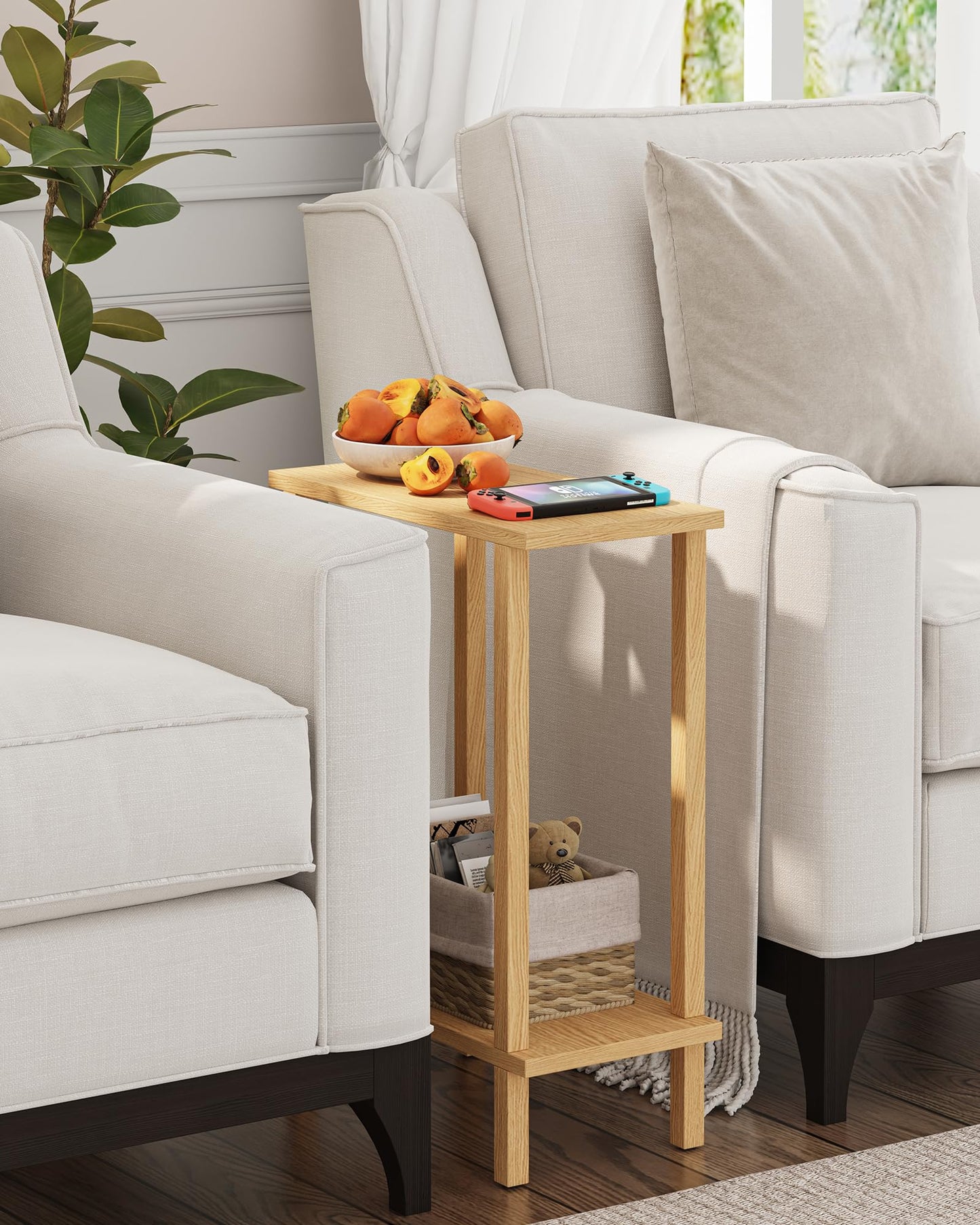 TUTOTAK Small Side Table, Narrow End Table, Skinny Sofa Table, Slim Nightstand, Couch Table, Living Room, Bed Room, Natural TB01BN062