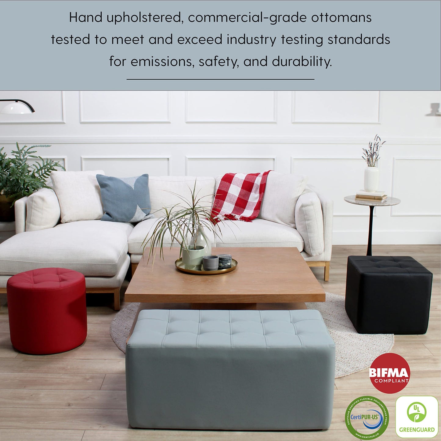 Factory Direct Partners Tufted Rectangle Accent Ottoman Bench Beautifully Upholstered Furniture for Modern Home, Office, Library or Waiting Area Seating, Footstool, Table Use - Sand, 14046-SD