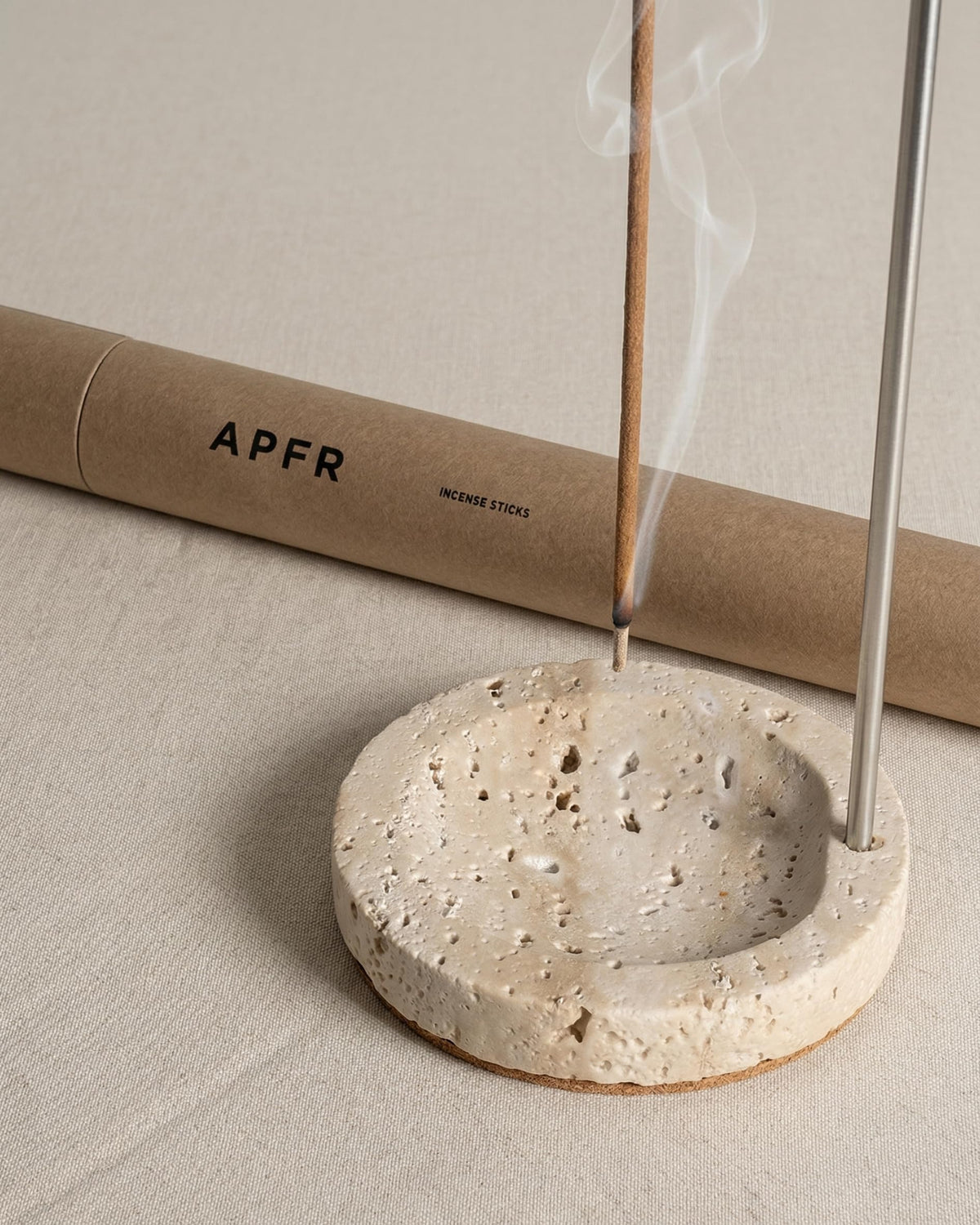 Astavostone Travertine Incense Holder for Sticks, 10.2" Upside Down Incense Burner with Aluminum Clip, Natural Stone Ash Catcher, Wabi Sabi Home Decor for Meditation, Yoga, Spa Room