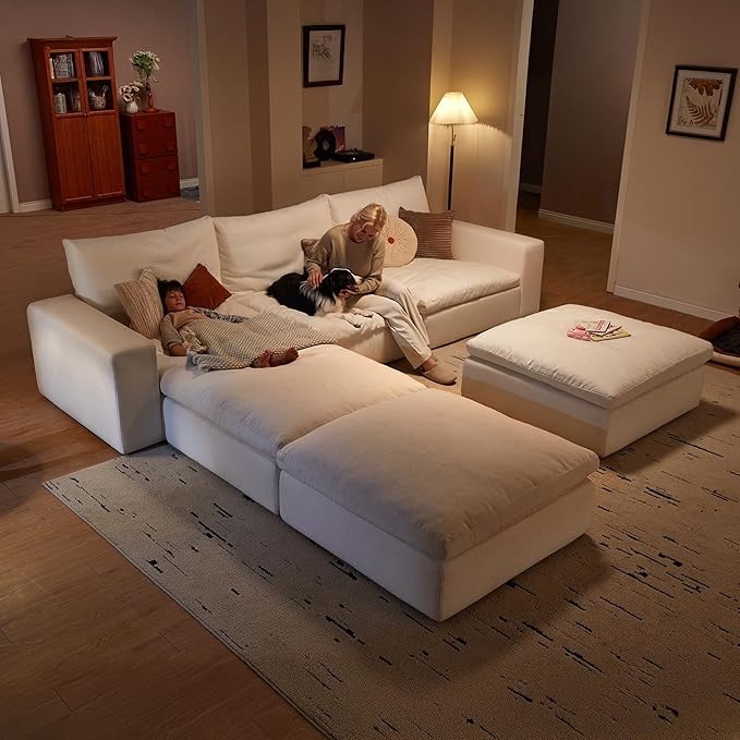 Cloud Couch Sectional 146.5'' Oversized Modular Deep Seat Sofa Bed Comfy White