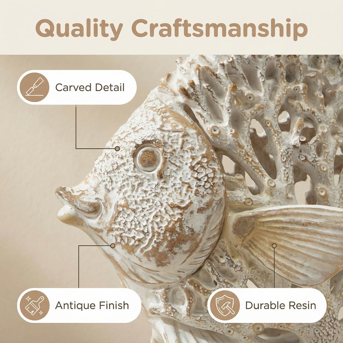 BGBWBFBR Coral Reef Angelfish Statue Coastal Beach Decor Ocean Nautical Figurine for Bathroom Home Office Tabletop Shelf 10in x 9.8 in Pearlescent Dusty Lavender Gray Fish Sculpture