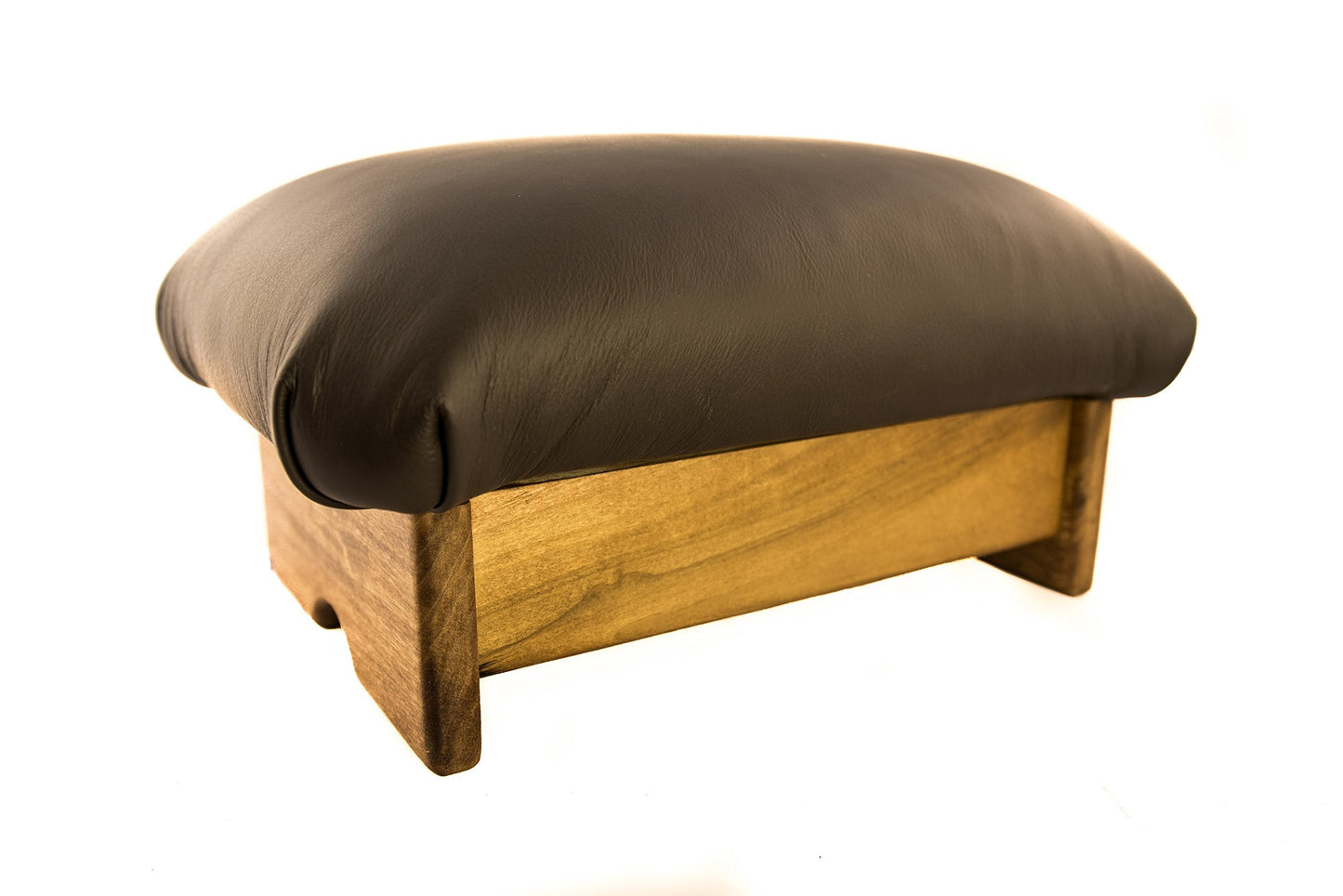 KR Ideas Padded Foot Stool: Dark Chocolate Truffle Leather (Made in The USA) (7" Tall - Maple Frame)