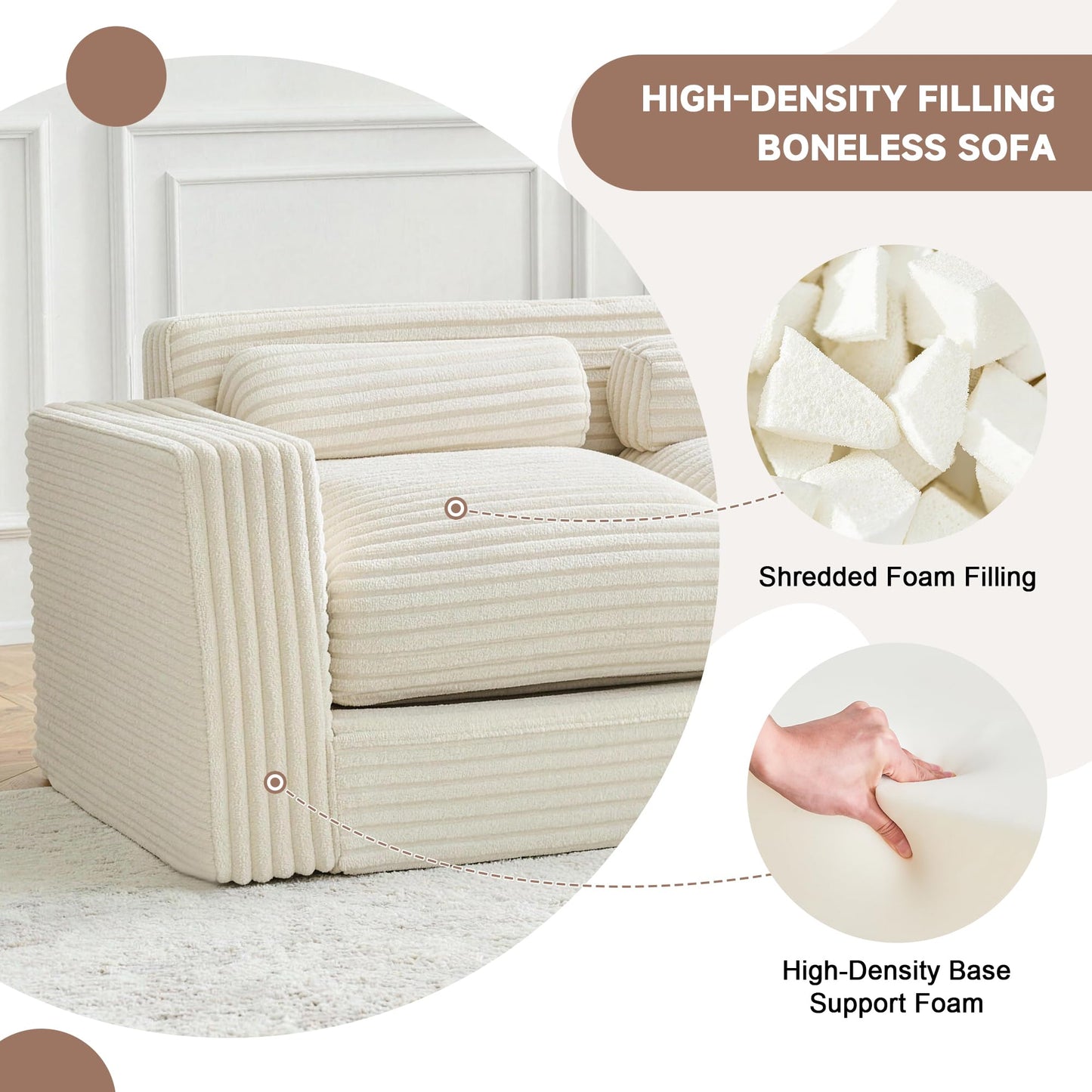 Paxato Bean Bag Chair Couch, Two Seat Giant Bean Bag Sofa for Adults, Boneless Loveseat Floor Sofa Couches for Living Room, Small Couch for Bedroom, Apartment, Office (Beige)