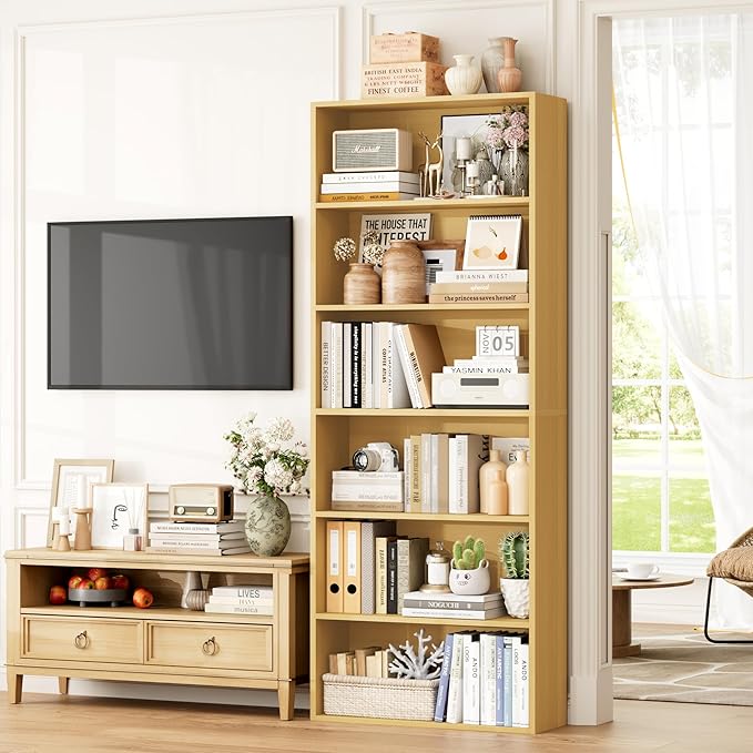 FOTOSOK 6-Tier Open Bookcase and Bookshelf Set of 2, Freestanding Display