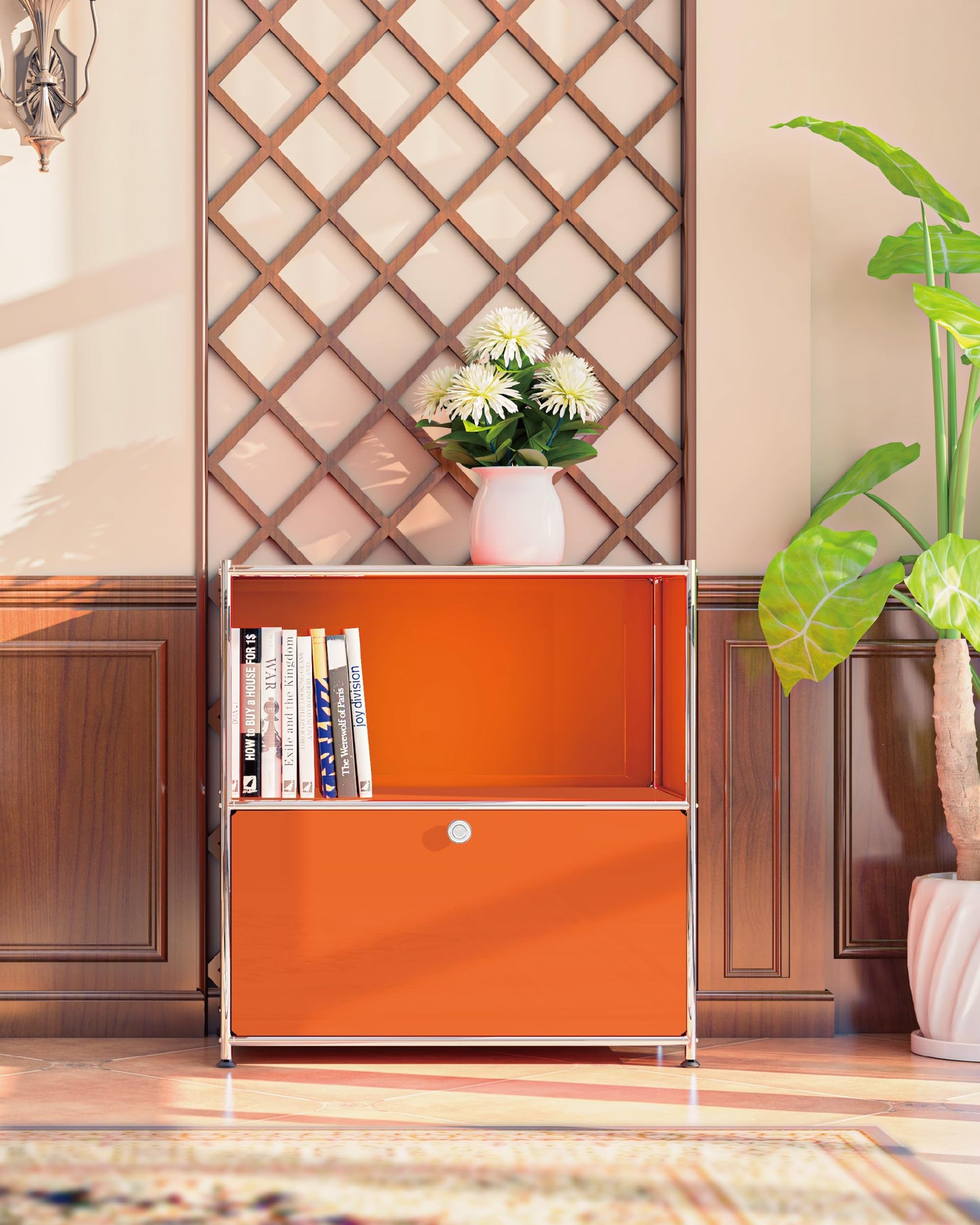 Simplink 32.5-Inch Flip-Top Side Table & Buffet Cabinet with Detachable Wheels, Ample Storage, DIY Corner Bookshelf, Wall Shelf, Cube Organizer, Bedside Table – Modern Home Decor, Orange