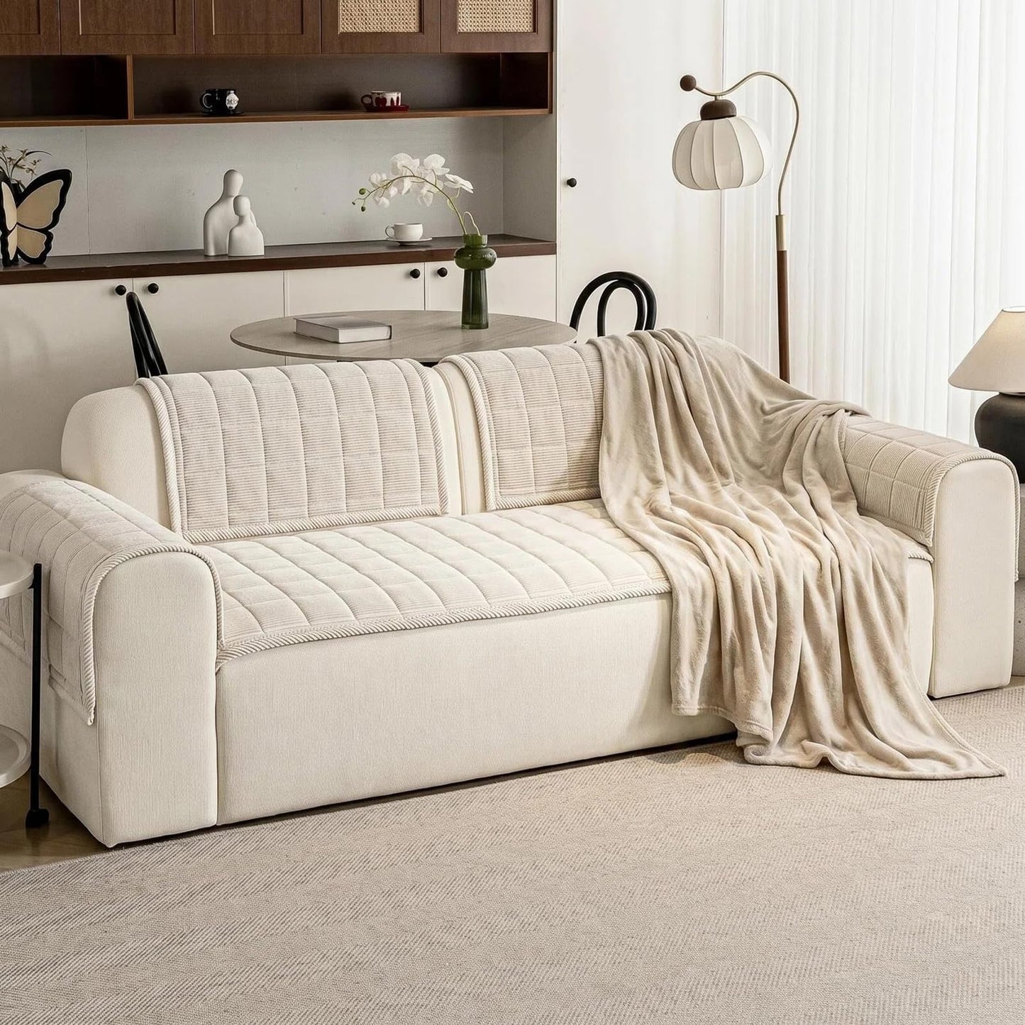 PJLZJFBY Couch Covers for Dogs Washable, 27.6"x82.7" Non Slip Couch Covers for Loveseat Sofa Pet Friendly, Soft Fuzzy Sofa Covers for Pet, Dog Couch Cover Furniture Protector(1PC,Beige White)