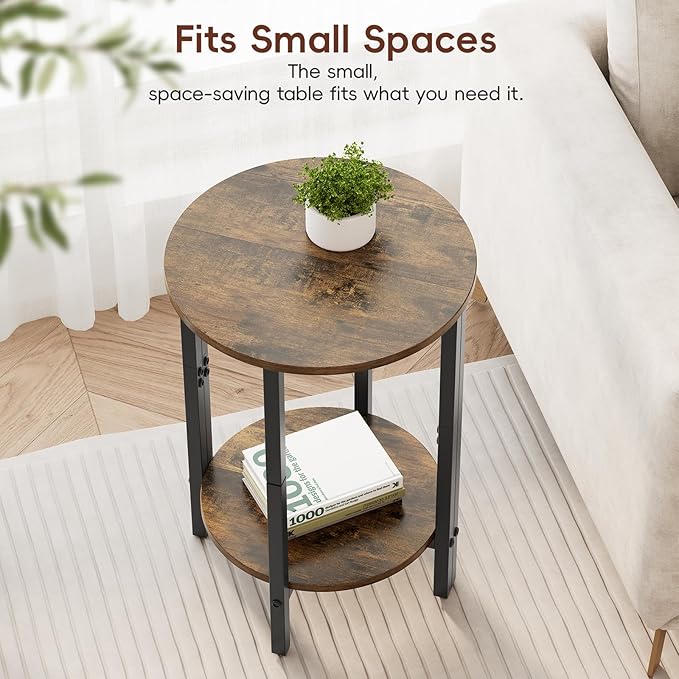 Vagusicc Side Table, Small Round End Table, 2 Tier Small Couch Side Tables