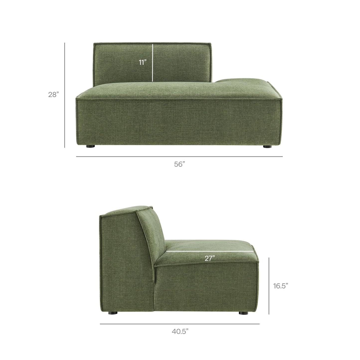Modway Restore Performance Fabric Upholstered 4-Piece Modular L-Shaped Armless Sectional Sofa in Foliage – Low Profile Couch with Coil Seat Support and French Piping