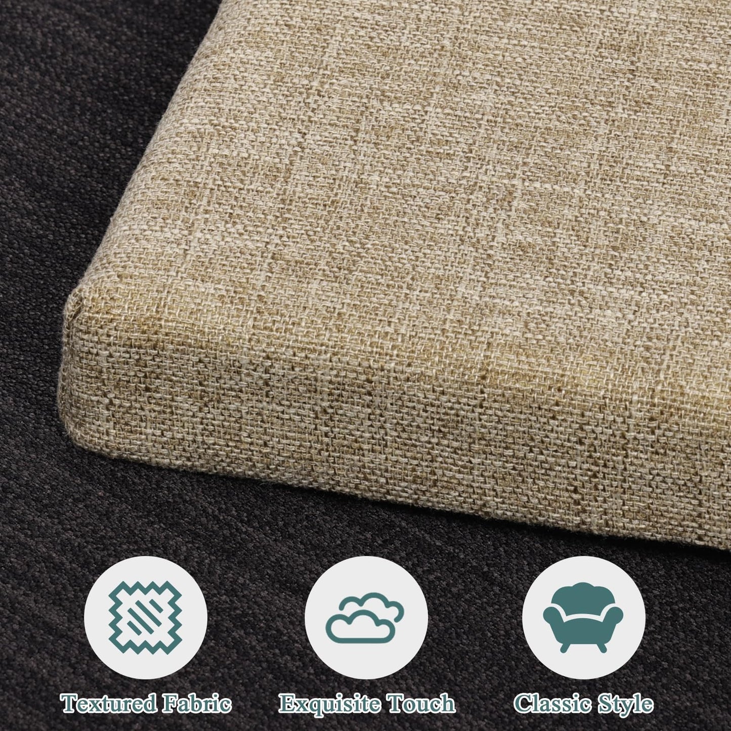 baibu Set of 2 Memory Foam Rectangle Bench Stool Cushion, Dual-Layer Design Non-Slip Saddle Stool Pads Bar Stool Cushion with Machine Washable Cover - Only 2 Pads (Natural Linen, 18x9.5x1.5in)