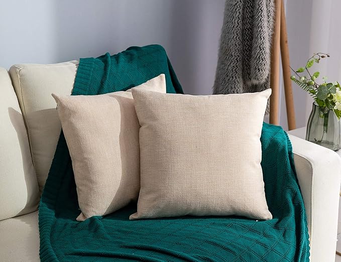 Stellhome Pack of 2 Burlap Throw Pillow Covers Farmhouse Linen Cushion Covers