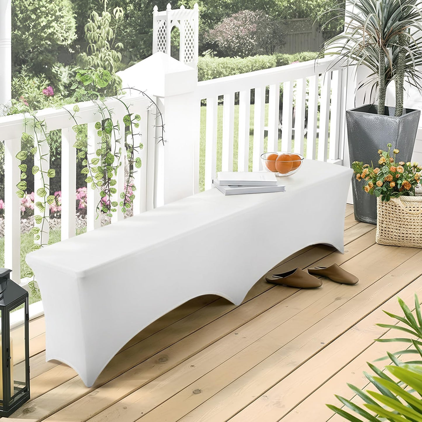 Tingjoo 2 Pack 6ft Bench Covers Stretch Folding Bench Cover Spandex Chair Cover Wrinkle Resistant, Removable and Washable Chair Covers for Weddings, Party, Craft Show, Display, Events (White)