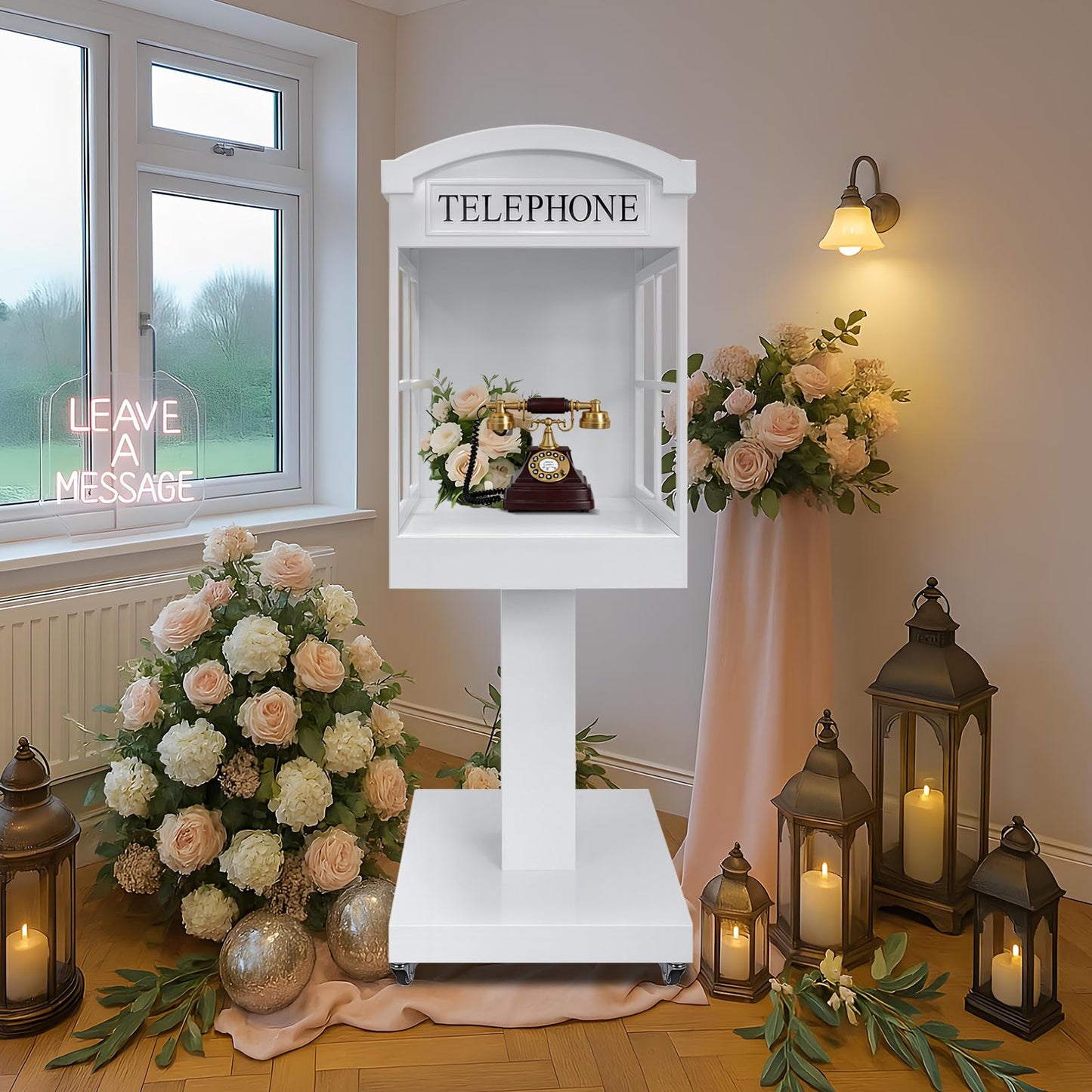 ZLPOWER Audio Guest Book Stand Phone Booth for Wedding Party Leave a Message Video Phone Wedding Decoration Telephone Booth Box Audio Guestbook Stand White Recording Table