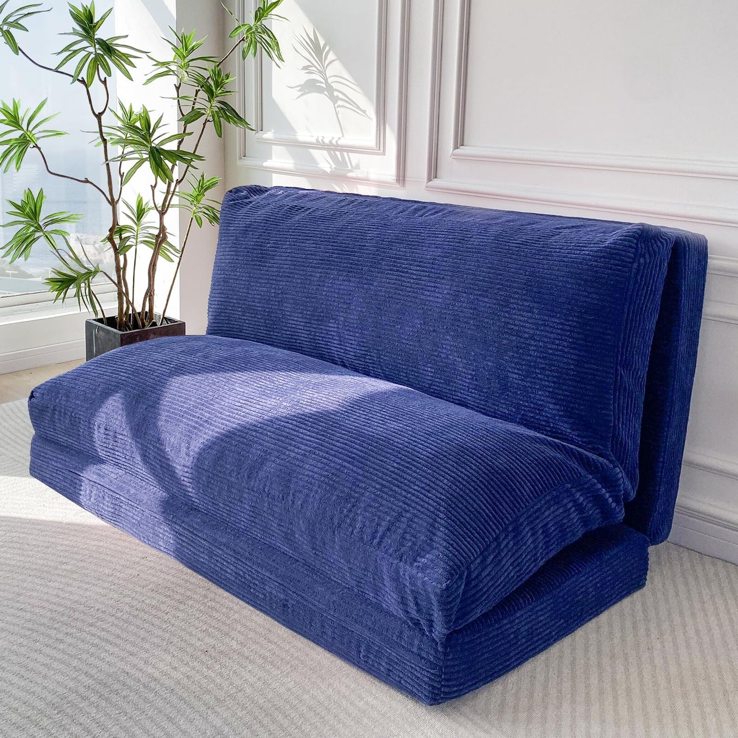 MAXYOYO Folding Sofa Bed, Floor Sofa Convertible Chair with Washable Cover, Floor Couch Lounge Bean Bag Chair Bed for Living Room, Navy, 30x91 Inch