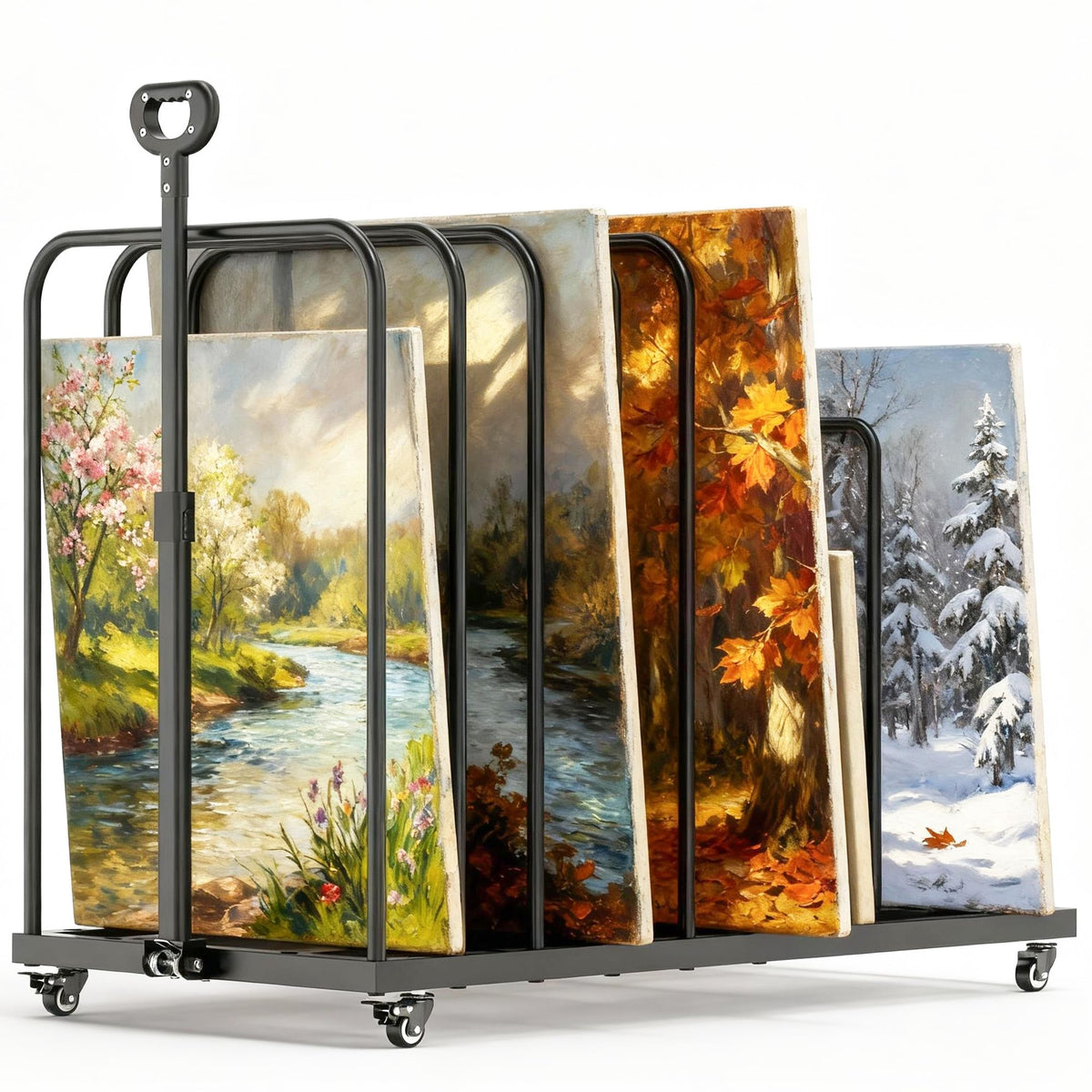 BERPET Heavy-Duty Art Storage Rack with Handle & Wheels, Mobile Metal Organizer for Canvas, Boards, and Artwork – Rolling Art Drying & Display Cart for Studio, Classroom, and Gallery