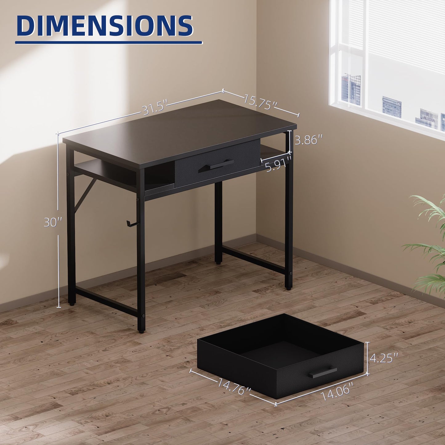 Pamray 32 Inch Small Computer Desk with Drawer and Shelves Simple Study Work Table for Bedroom White