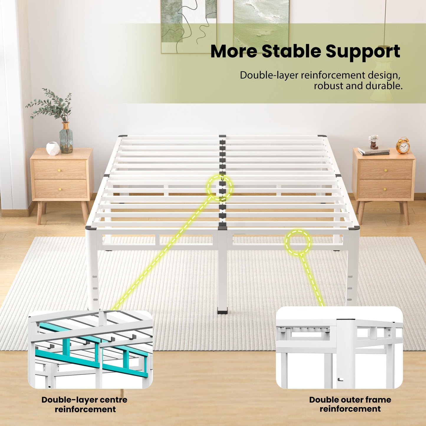 NKZ Full Size Bed Frame 14 Inch, Metal Bed Frame & Box Spring 2 in 1 Platform with Round Corner Legs, 4000lbs Weight Capacity Reinforced Metal Frame, Headboard Hole, Noise-Free, Easy Assembly