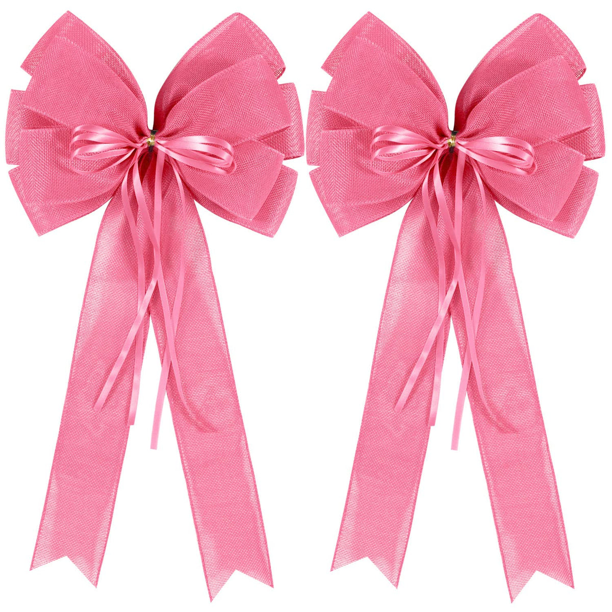 2 Pcs Large Pink Easter Wreath Bows Decor,Spring Tree Topper Bow Decorations with Pink Burlap and Glitter String for Chridtmas Tree Holiday Home Front Door Outdoor