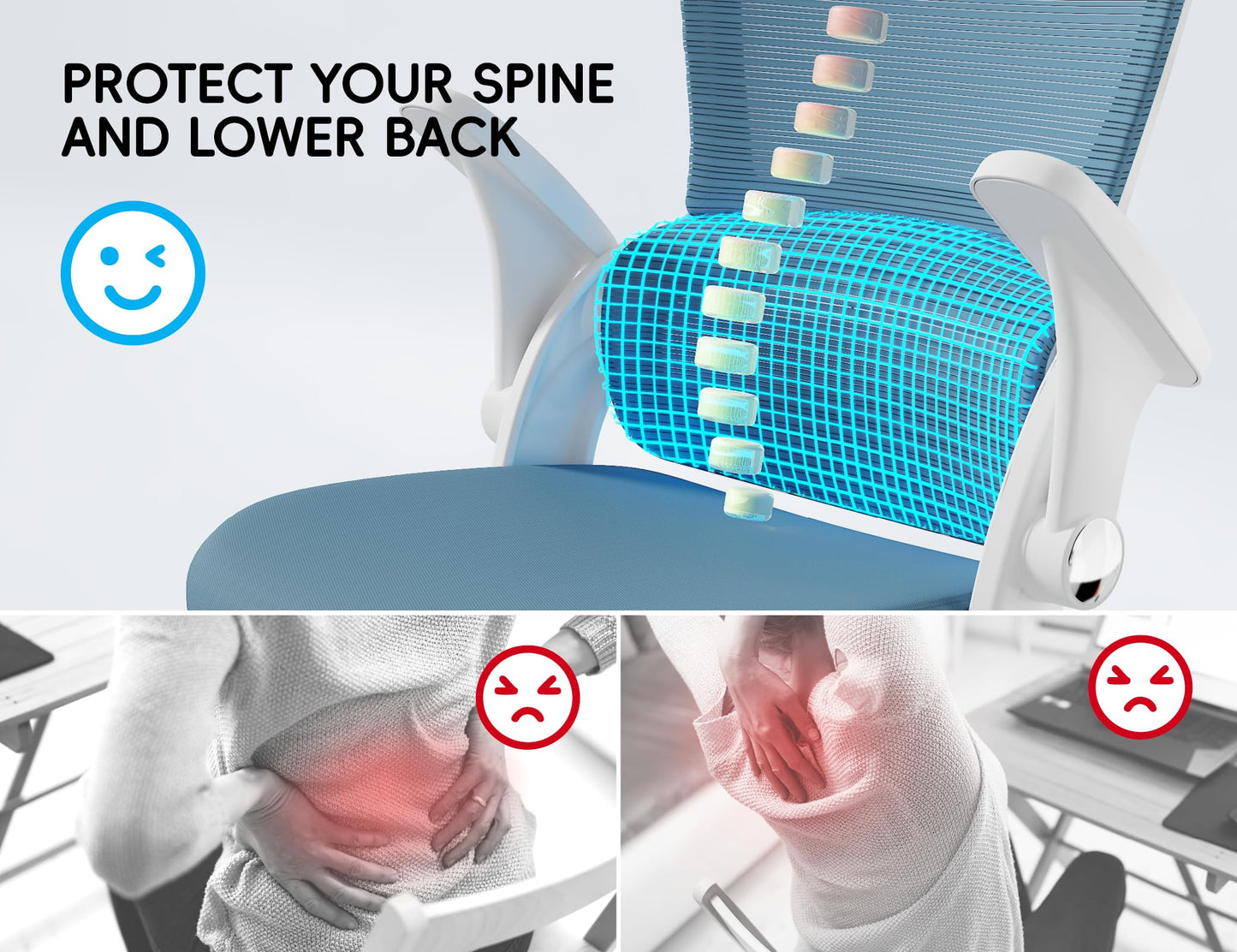 TRALT Office Chair - Ergonomic Office Chair with Back Support, Home Office Desk Chairs, 330lbs Wide Seat Big and Tall Office Chairs, Comfy Desk Chair for Work, Study, Office, Gaming (Blue)