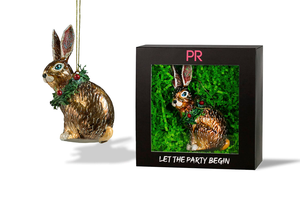 Party Rock | Bunny with Wreath Glass Ornament | X-Mas Collection