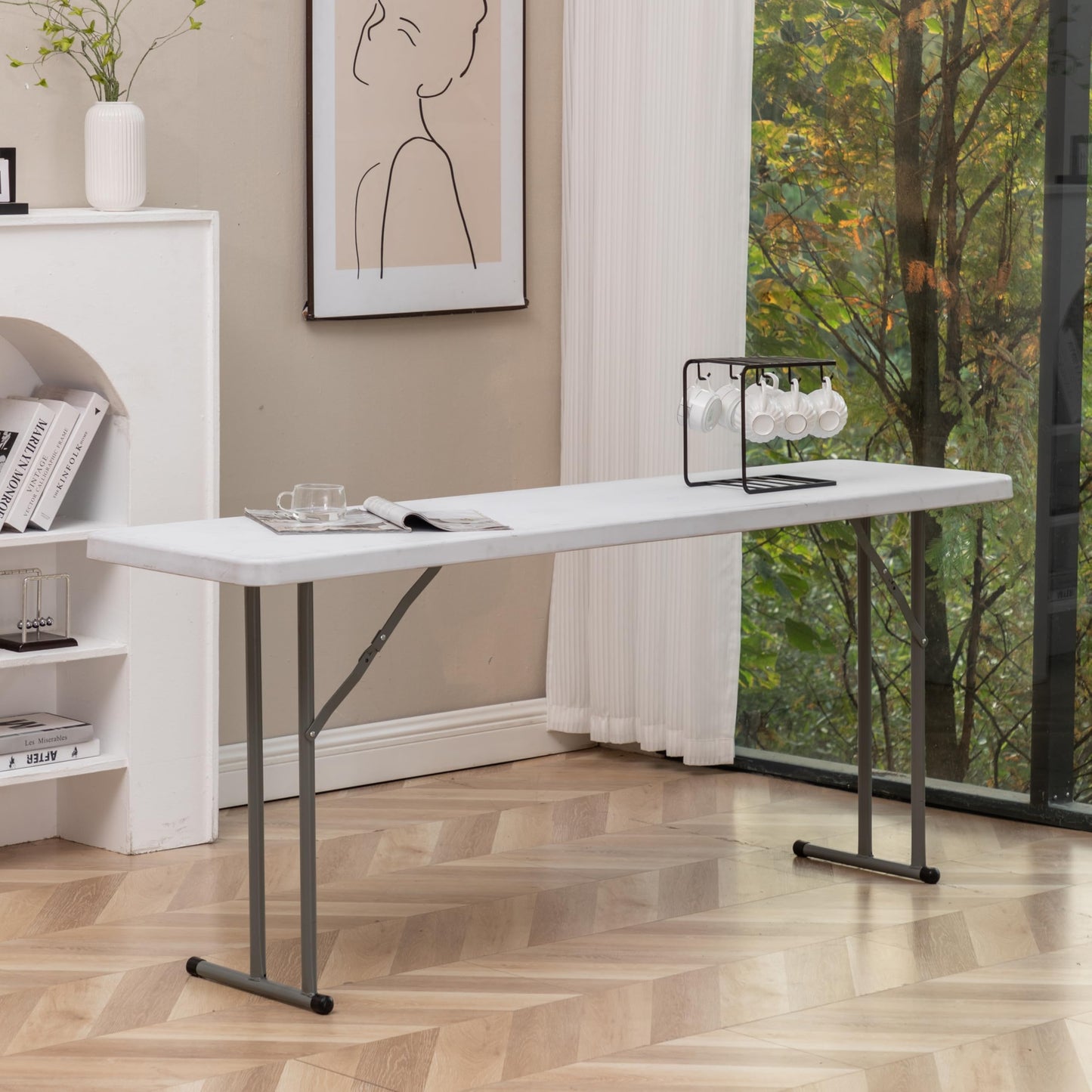 BTEXPERT Set of 2, 5-Foot - 60" Long White Plastic Folding Seminar Training Table Portable 18" Wide Narrow, 29" High, Events Indoor Outdoor Lightweight