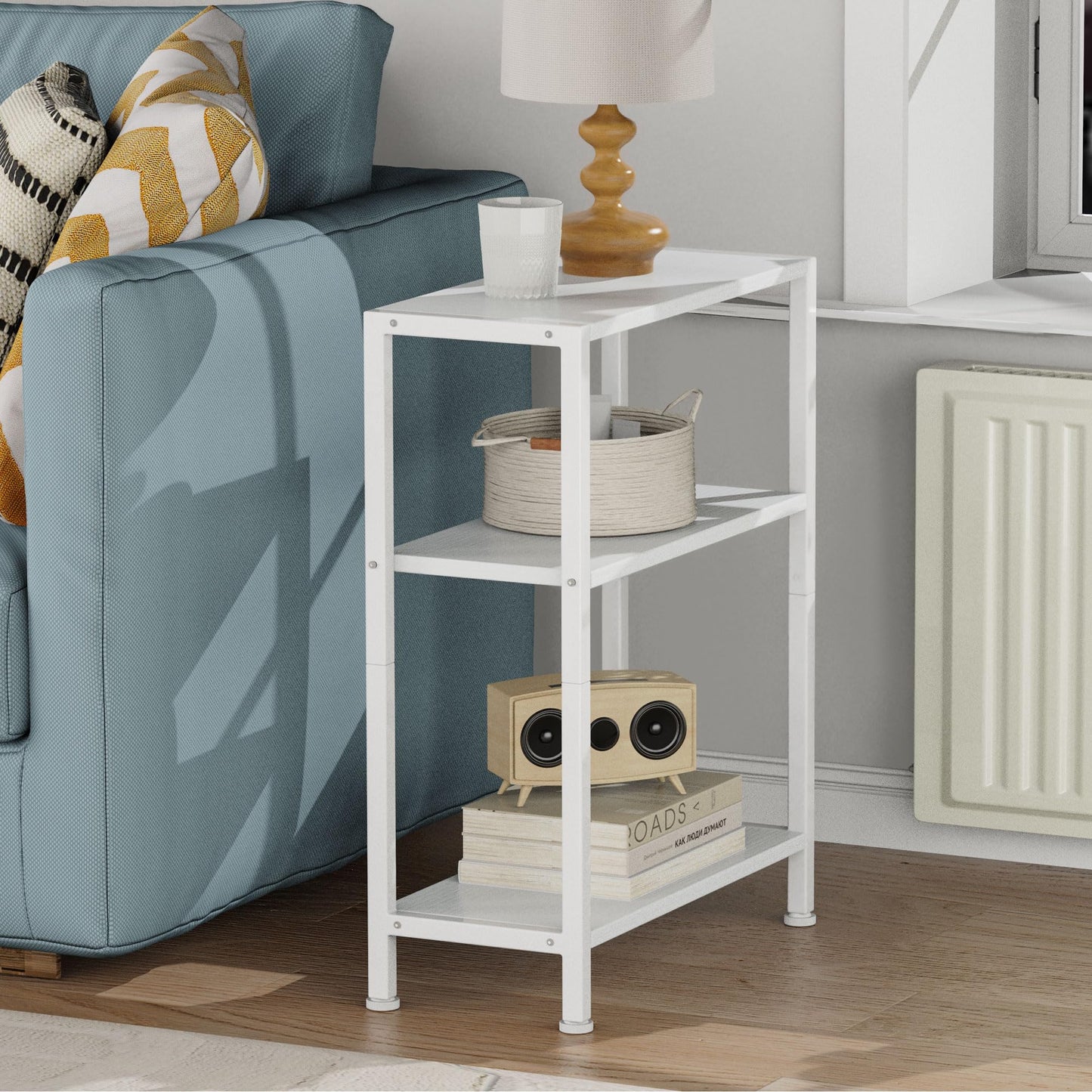 Vantimo 3-Tier Side Table, Small End Table, Sofa Side Table for Narrow Spaces, Slim End Table, Skinny Nightstand Table for Living Room Bedroom Office, White