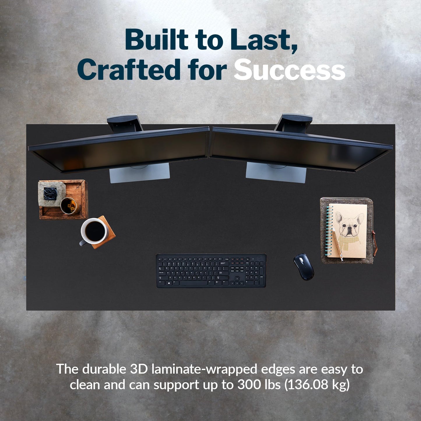 Vari Table 48x24 Office Desk – Modern Computer Desk & Workstation for Home Office or Commercial Workspace, 300 lb Capacity (Reclaimed Wood/Black)
