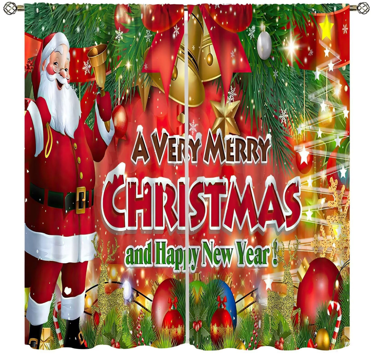 ICMOLYYENLO Christmas Blackout Curtains Merry Christmas Balloon Tree Snowflake Santa Claus Gift Pattern Printed Curtains Suitable for Bedroom Living Room Decoration 42x45 Inches