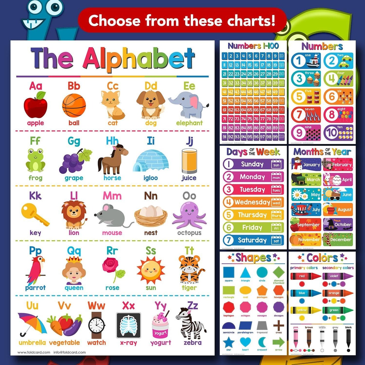 Addition Math Educational Charts for Preschool to Gradeschool – Bright and Colorful Visual/Learning Aid Poster for Classroom or Home | Printed on Glossy Durable Cardstock | 11" x 17" | 5 per Pack