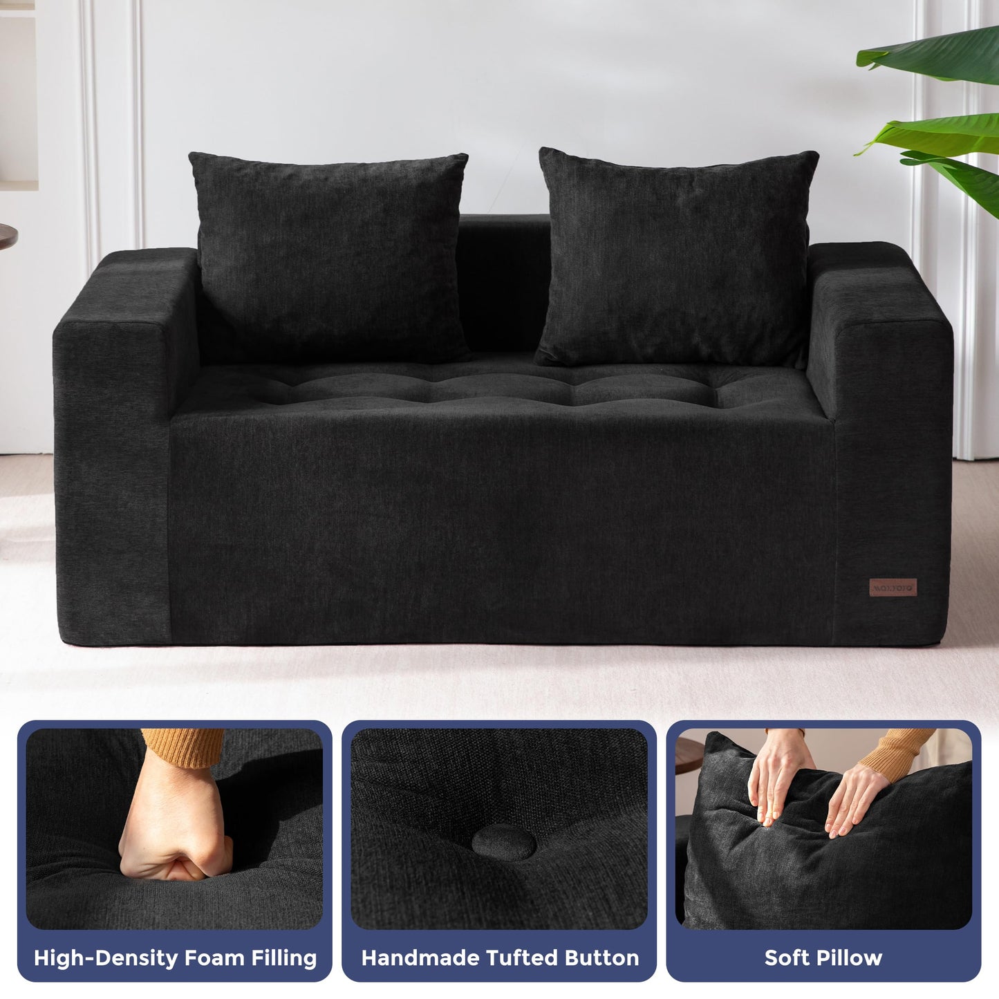 MAXYOYO Modular Sofa Couch, 61" Loveseat Boneless Cloud Couch with Deep Seat, Chenille Upholstered Living Room Comfy Sofa Chair for Living Room, No Assembly Required, Black