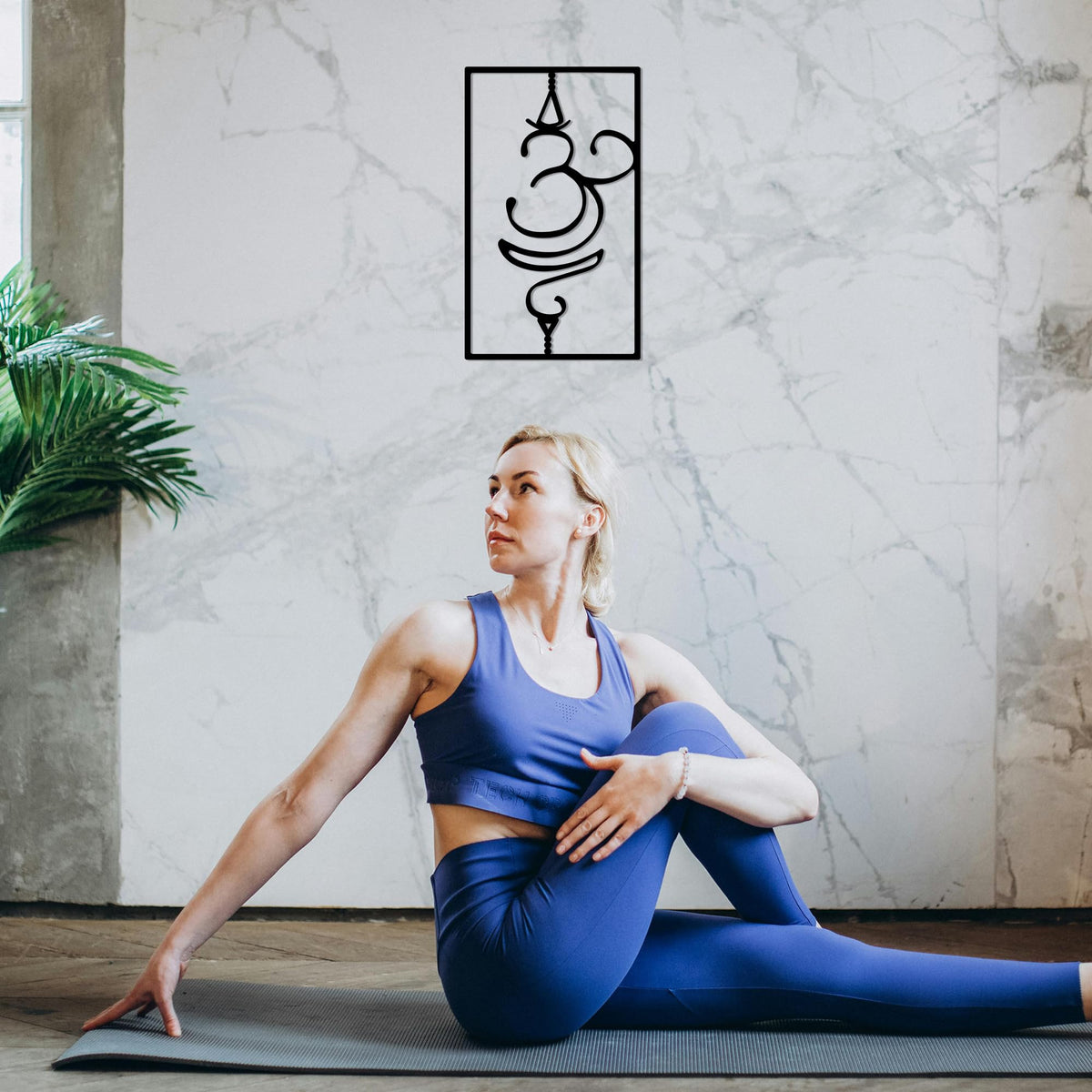 Slickss Breathe Sanskrit Symbol Metal Wall Decor, Om Yoga Symbol Wall Art, Yoga Meditation Home Decor, Zen Yoga Studio Decoration, Gift for Yogis(14.2" x 8.3")
