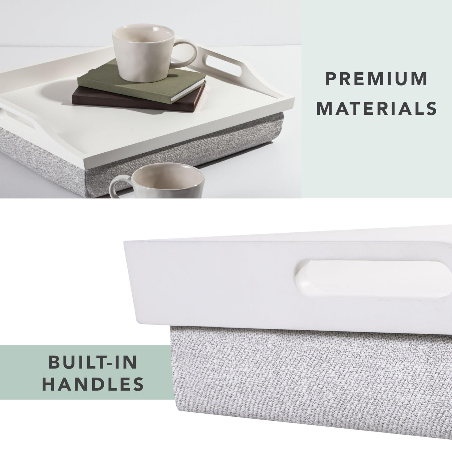 ROSSIE HOME Wood Bed Tray Lap Desk with Detachable Cushion, Serving Tray - Soft White - Fits up to 15.6 Inch Laptops - Style No. 76101