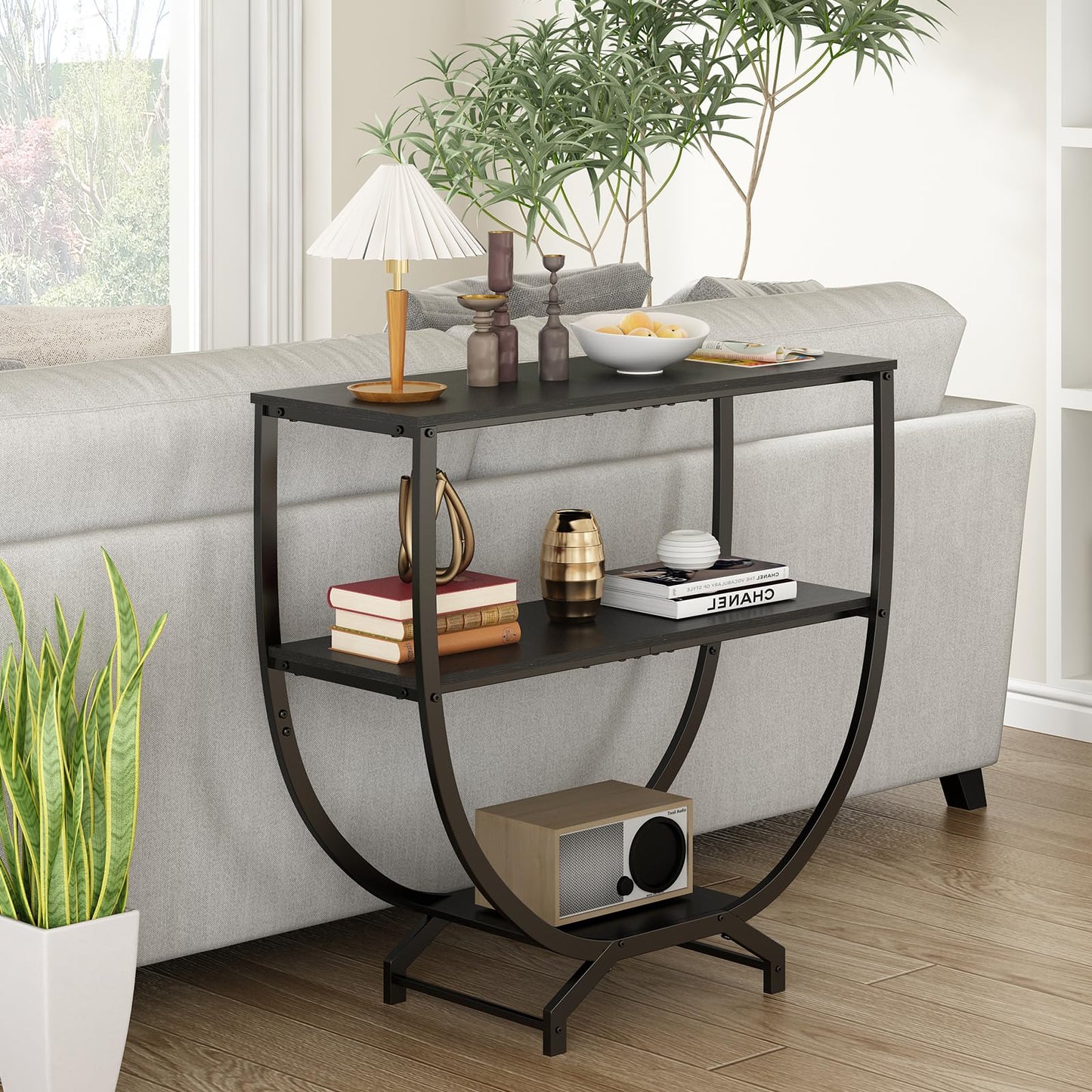 GILLAS 3 Tier Console Tables, 30" Height Entryway Table, Sofa Table Behind Couch Table, Industrial Entryway Furniture Entry Way Table with Storage for Living Room, Hallway, Entrance, Rustic Black