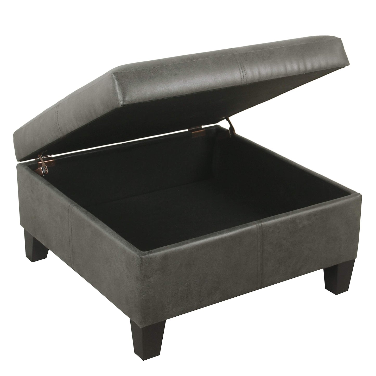 HomePop Home Decor |K2380-E903| Luxury Large Faux Leather Square Storage Ottoman | Ottoman with Storage for Living Room & Bedroom, Grey