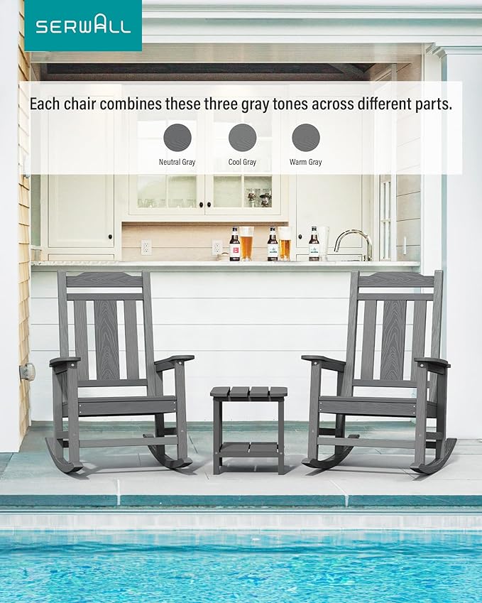 SERWALL Oversized Outdoor Rocking Chair, All Weather Patio Rocking Chair