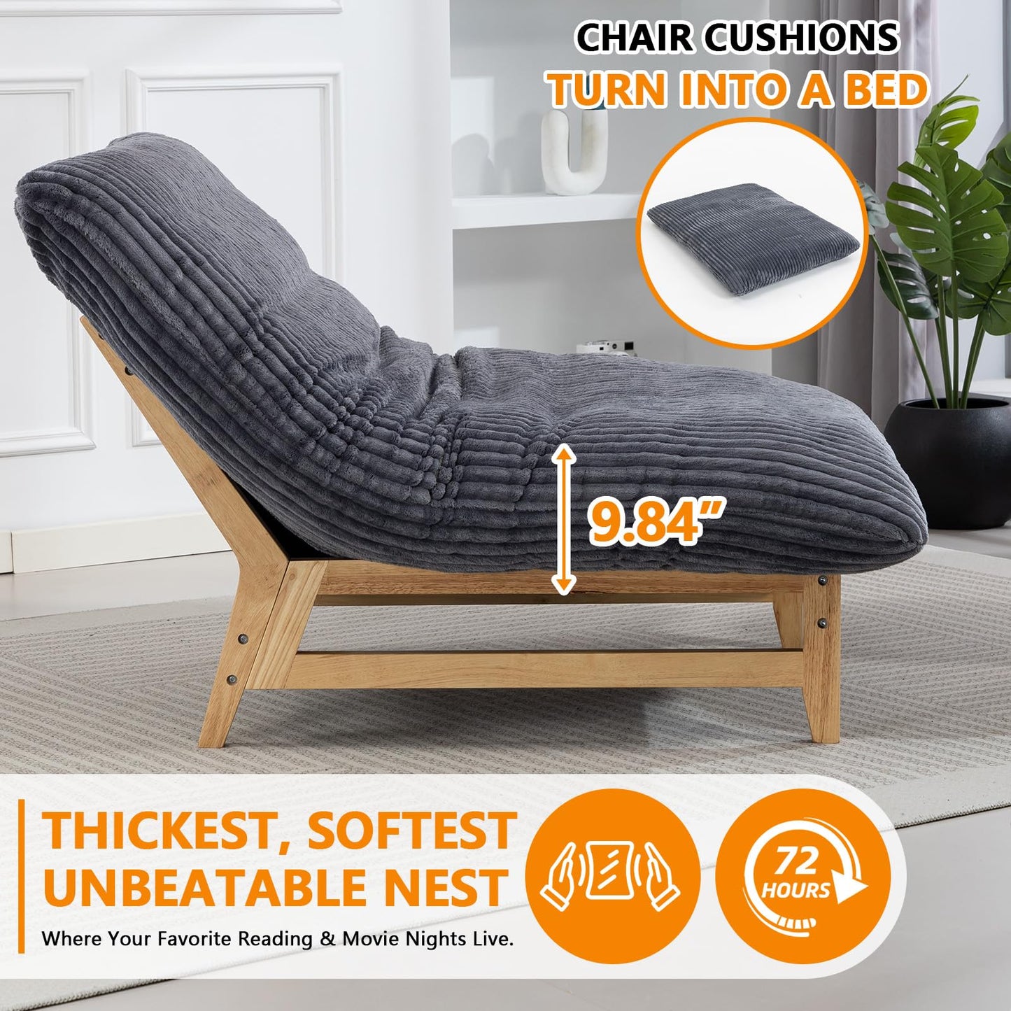 Ningering Giant Cloud Lounge Accent Chair for Reading, Big Comfy Cloud Chair with Frame for Living Room Bedroom Patio, Corduroy|Oversized|44 Inch (Dark Grey)