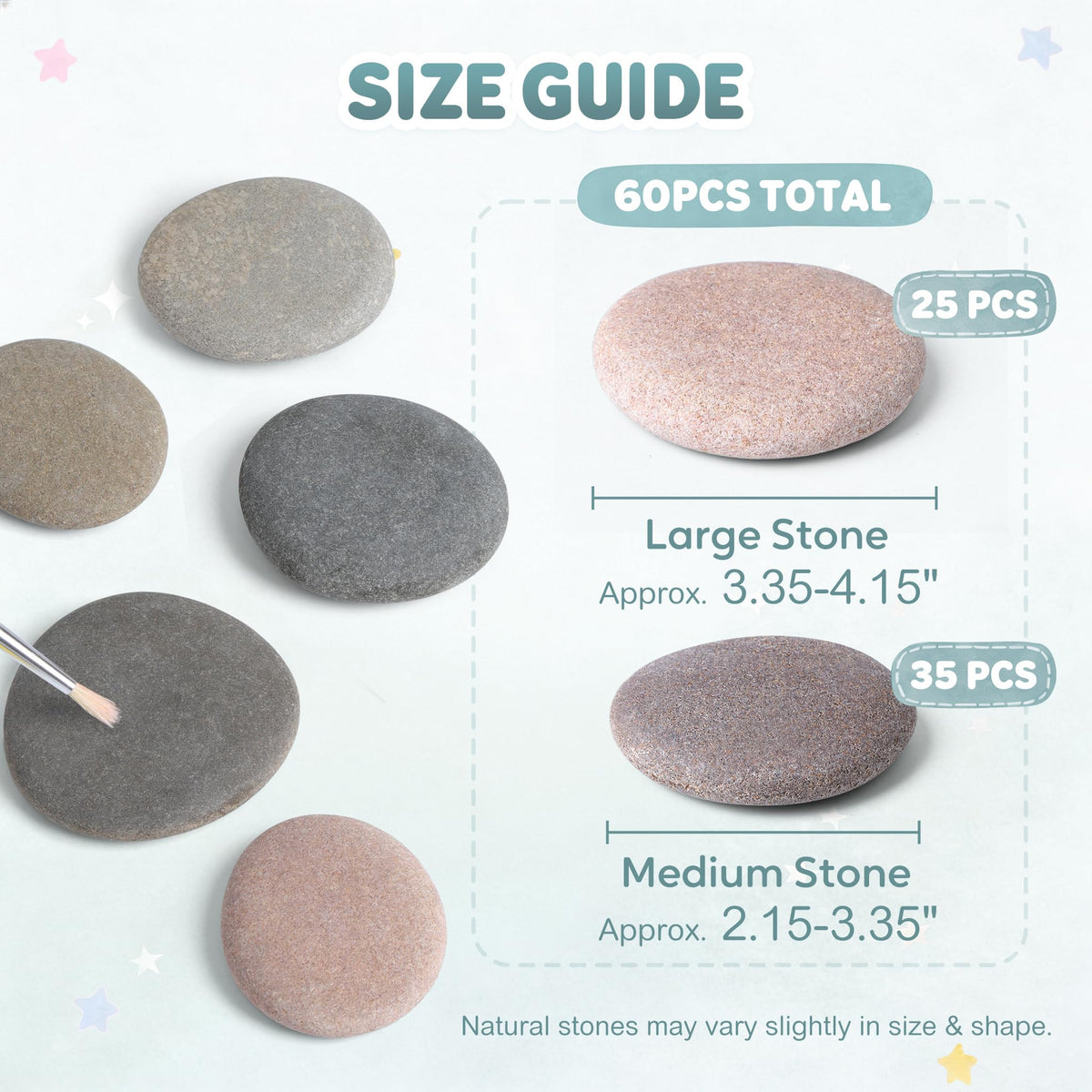 Rokraft 60 PCS Medium-Large 2.10-4.10" Smooth Natural River Rocks for Painting, Mixed Size Flat Painting Rocks for Classroom Projects, Group Crafts & Kids Art Activities