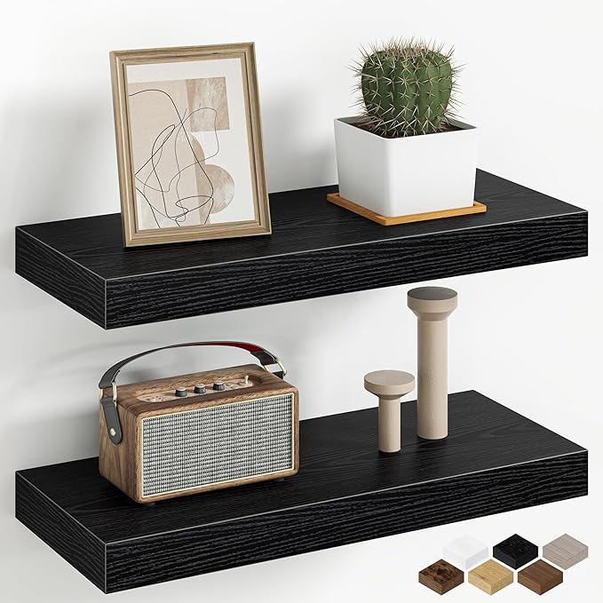 Fun Memories 16 Inch Floating Shelves Wall-Mounted, Engineered Wood Wall Shelves
