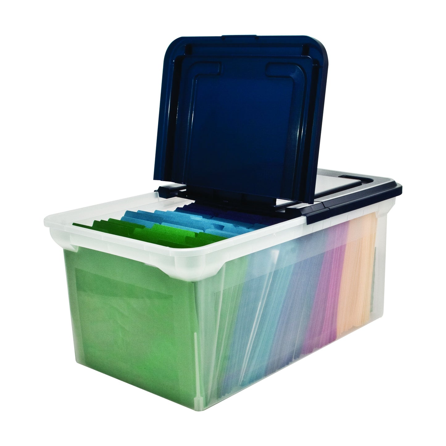 Advantus Extra Capacity 23-Inch File Tote, Letter Size, Clear Base/Navy Lid, Case of 4 (55797CT)
