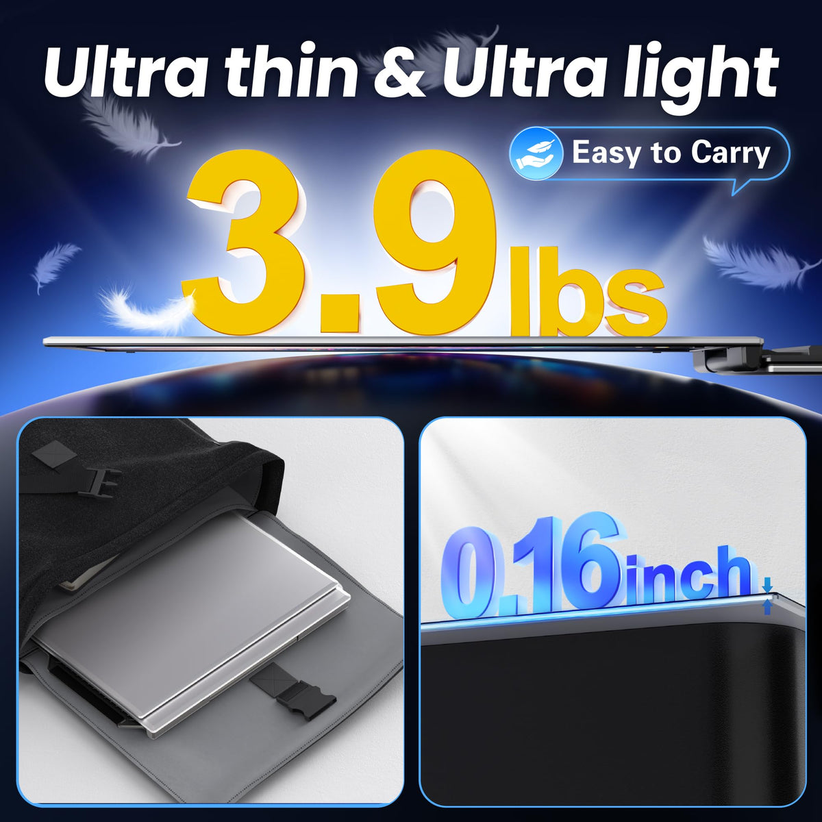 CIDETTY One Cable Connection Laptop Screen Extender Monitor Portable, Ultra Thin 15.6" 1080P FHD Triple Screen,Fit for 13-17" Laptop, Plug & Play Compatiable with Win/Mac/Chrome/Android