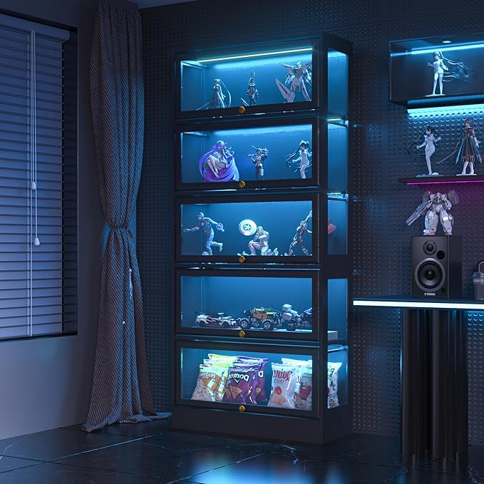 Display Cabinet with Acrylic Glass Doors, 5-Tiers Curio Cabinet with LED