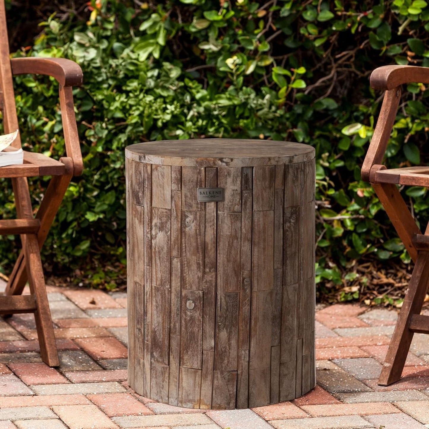 Balkene Home Elyse Round Rustic Garden Stool – Solid Wood Outdoor Seat & Side Table, Portable Patio Furniture with Seasoned Patina Finish, Versatile for Gardening, Entertaining & Décor