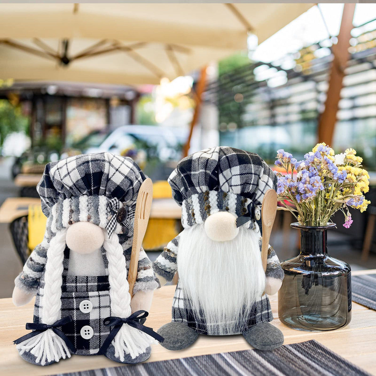 Lovinland Christmas Chef Gnomes Plush - Chef Tomte Swedish Scandinavian Figurine Elf Doll - Christmas Decoration for Home, Kitchen - Xmas Buffalo Plaid Decor - Gnomes Gifts for Women
