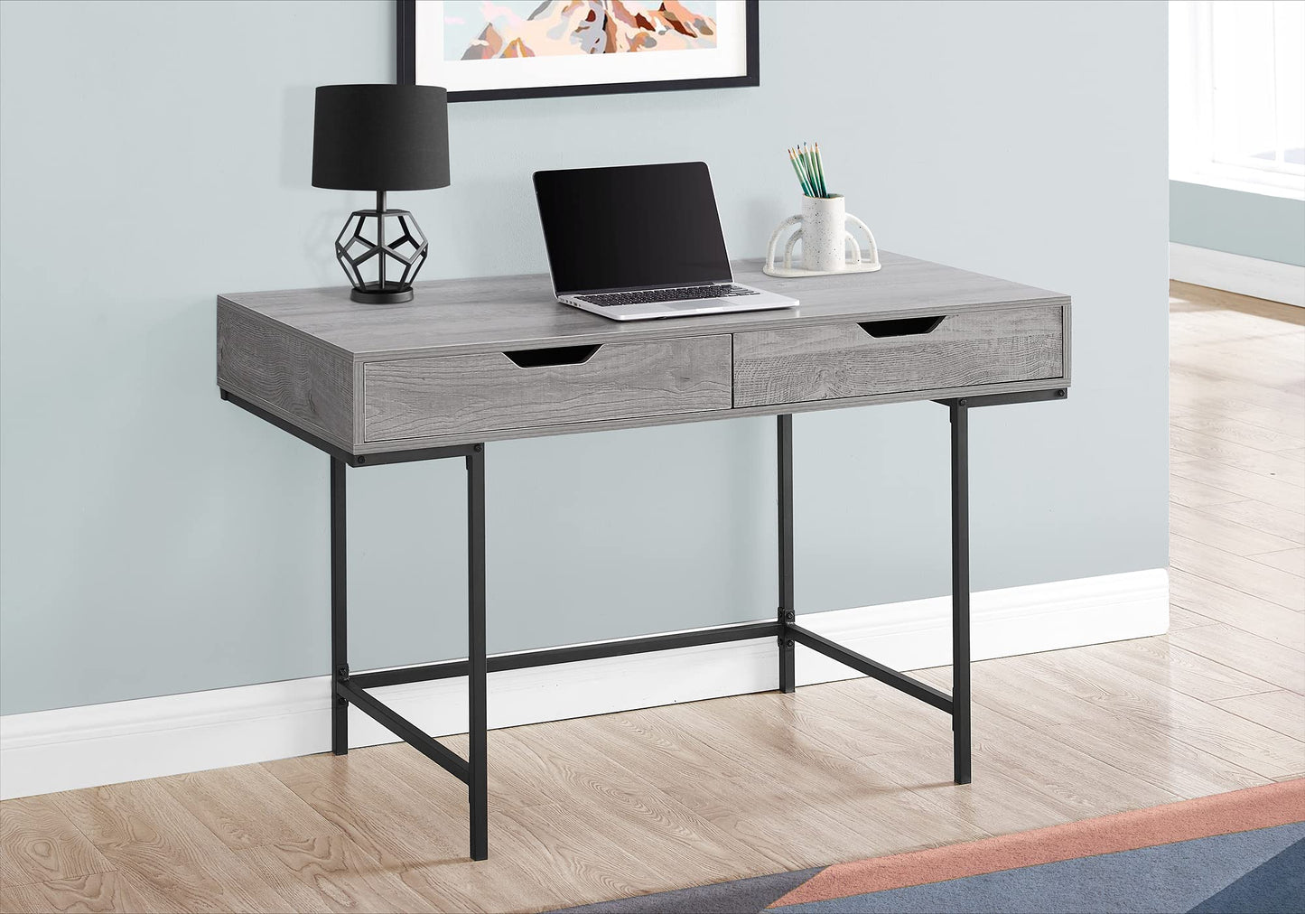 Monarch Specialties I 7553 Computer Desk, Home Office, Laptop, Storage Drawers, 48" L, Work, Metal, Laminate, Grey, Black, Contemporary, Modern