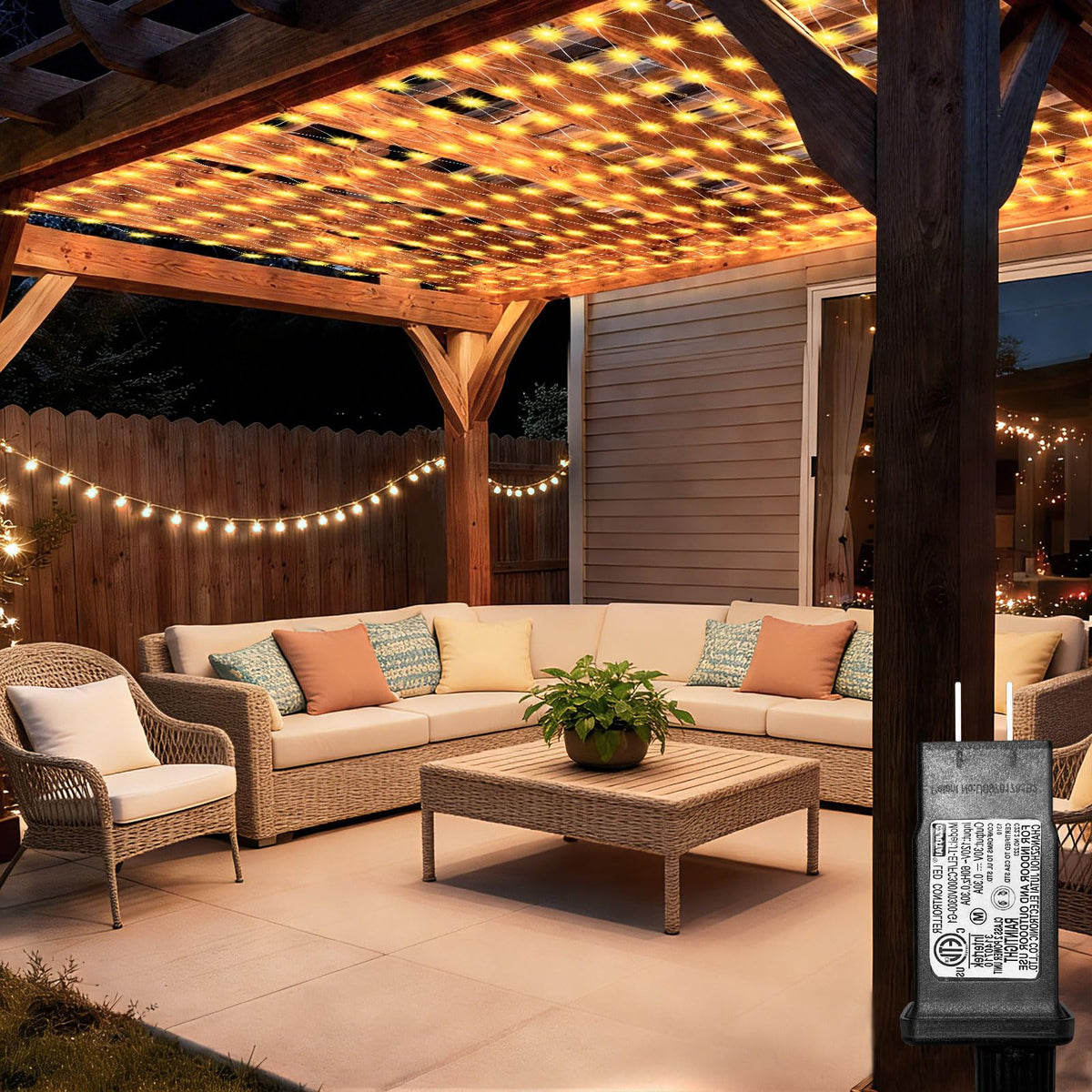 8ft x 8ft Net Lights, 180LED Gazebo Lights Outdoor 8 Modes Timer, Waterproof Connectable Christmas String Lights Clear Wire Plug in for Bushes Patio Pergolas Garden Holiday Party - Warm White