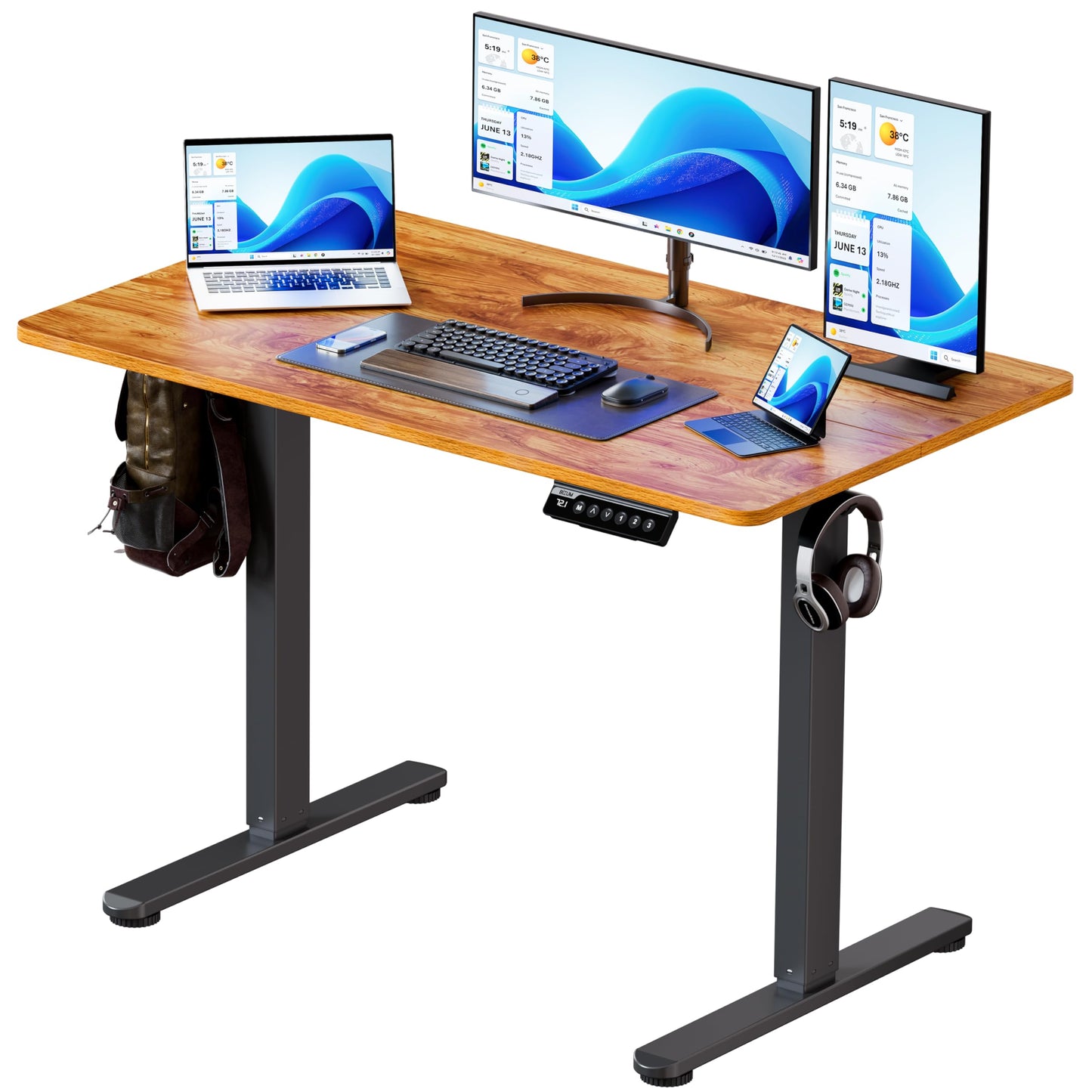 BIZUM 40x24 Inch Electric Standing Desk with Memory Presets, Quiet Motor Height Adjustable Stand Up Desk for Home Office & Gaming, Ergonomic Sit Stand Workstation，Light Rustic Brown