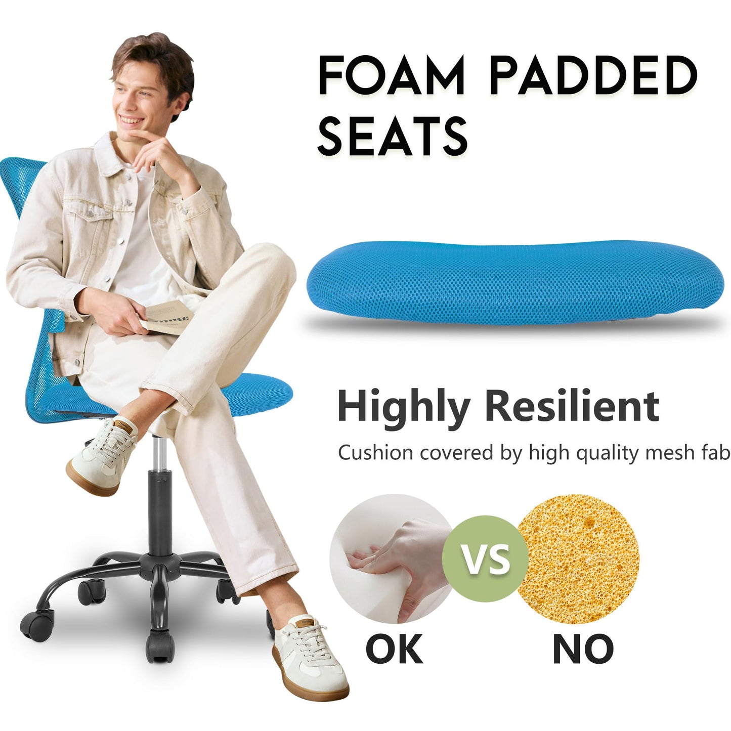 BestOffice Ergonomic Office Chair Desk Chair Mesh Computer Chair Armless Back Support Modern Executive Rolling Swivel Chair with Lumbar Support（Blue）