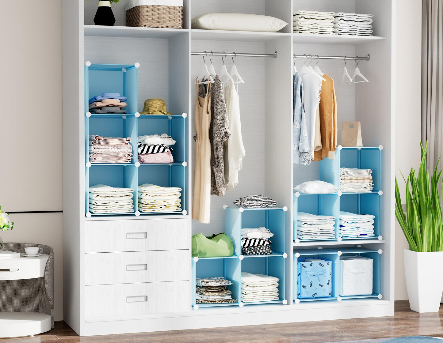 Portable Closet 6 Cube Closet Organizer and Storage Shelf Bookcase with Metal Hammer, Organizer Cabinet for Kids, Bedroom, Bathroom